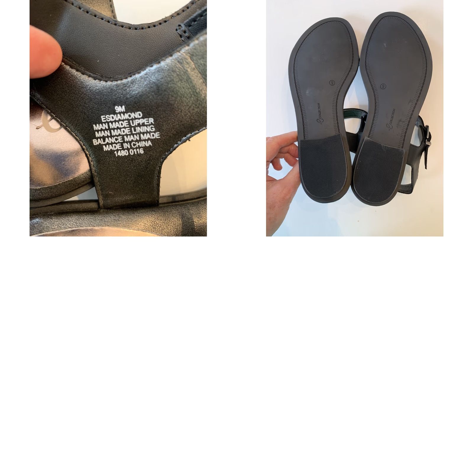Vintage 9M E Collection Women's Sandals "ES Diamond" Black Faux Leather Bejeweled Flat Size US 9 / IT 39 - 8 Thumbnail
