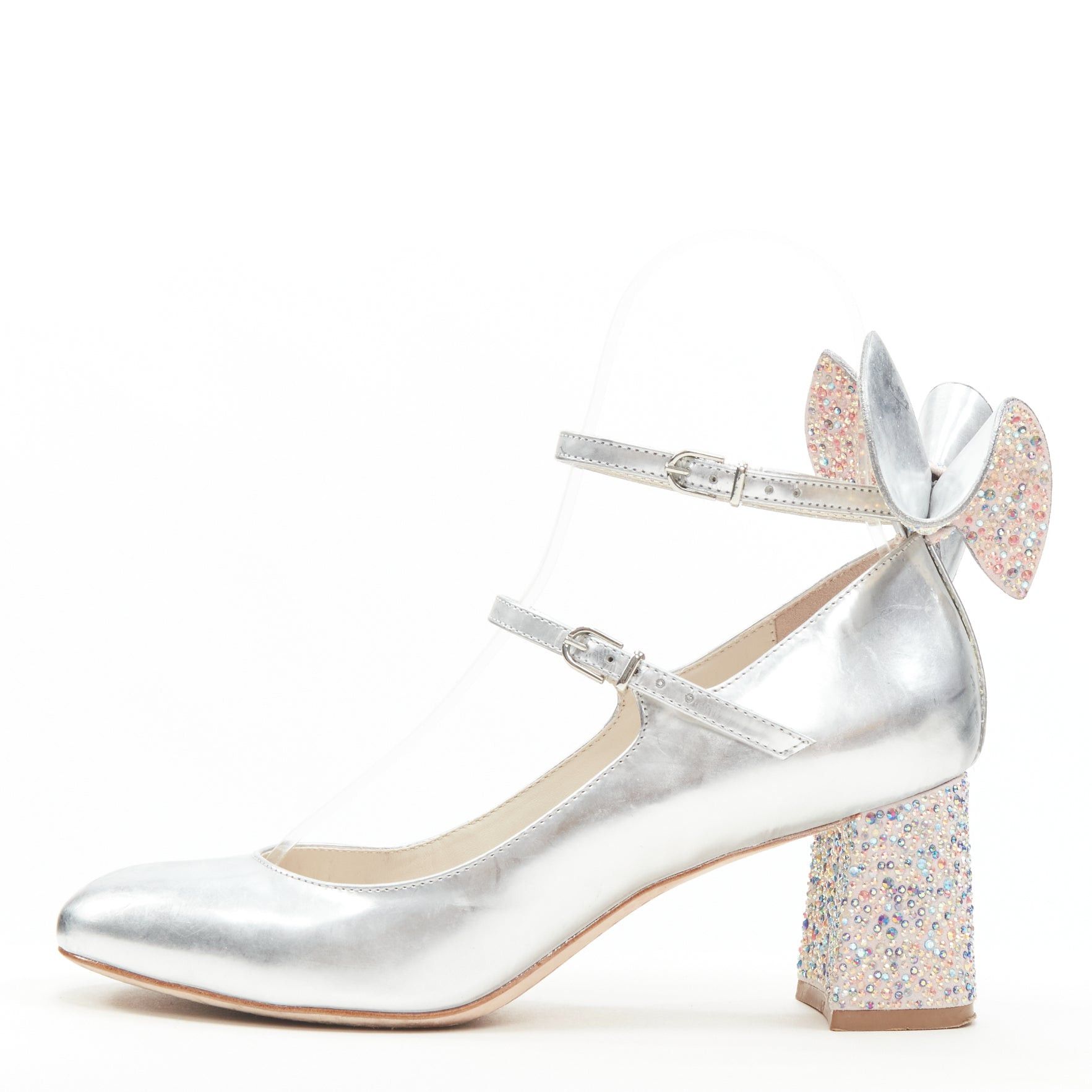 SOPHIA WEBSTER metallic silver crystal encrusted butterfly maryjane heel EU37