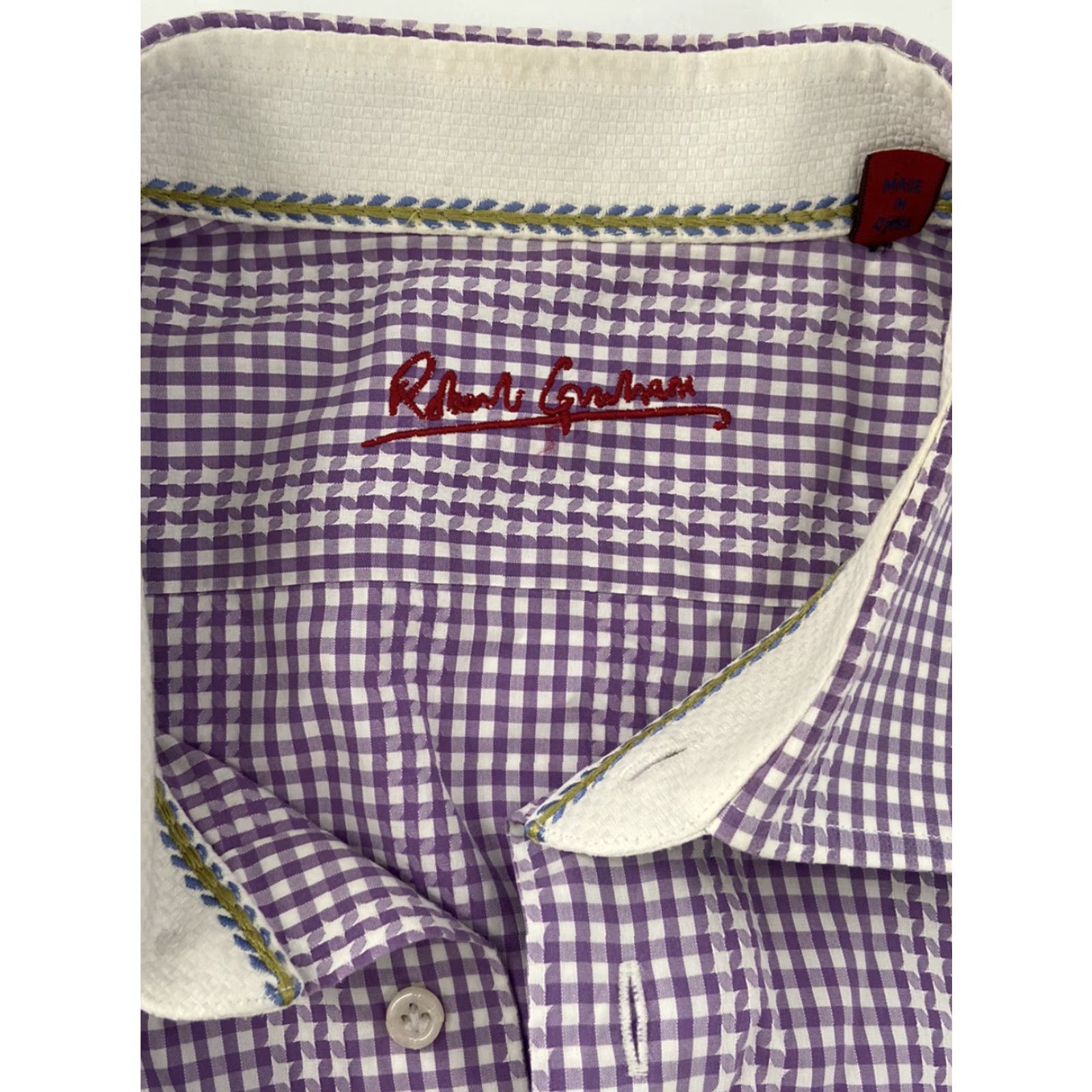 Robert Graham VINTAGE Robert Graham Shirt Adult XL Purple Check Long Sleeve Button-Up Flip Cuff Men's XL Purple Checkered 90s/Designer Mens Size US XL / EU 56 / 4 - 3 Thumbnail