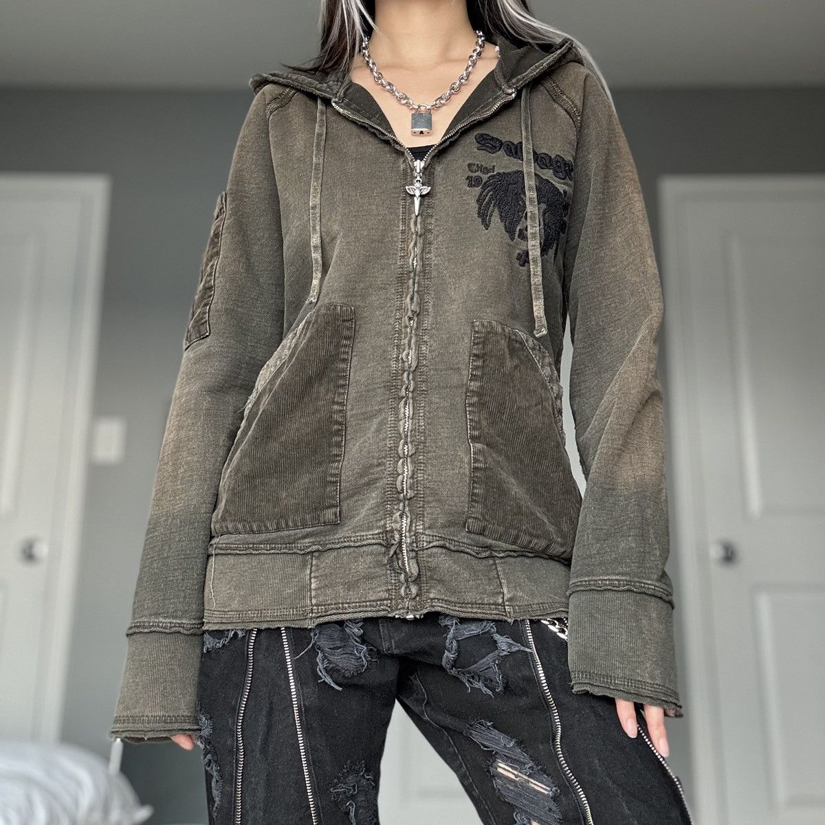 Salvage Y2K Salvage Vultures Embroidered Zip Up Hoodie Size US L / EU 52-54 / 3 - 10 Thumbnail