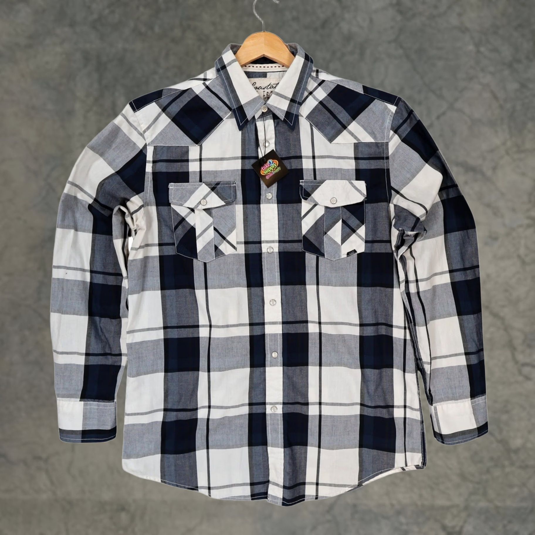 Vintage Coastal Button Up Shirt Mens Large Blue Plaid Excellent Western Yoke Snap Front Size US L / EU 52-54 / 3 - 1 Thumbnail
