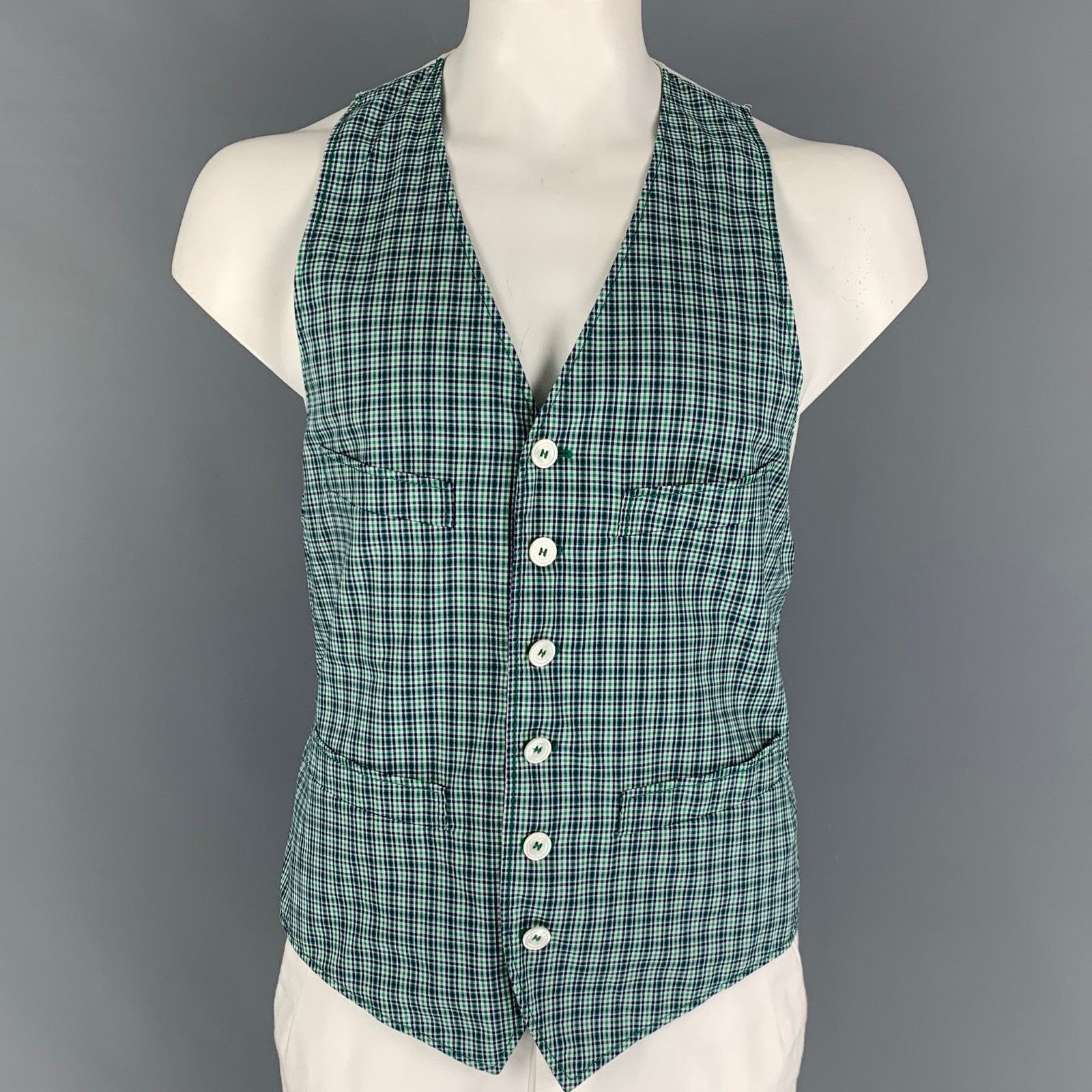 Dsquared2 DSQUARED2 Green Navy White Plaid Cotton Buttoned Vest Size 42R - 1 Thumbnail
