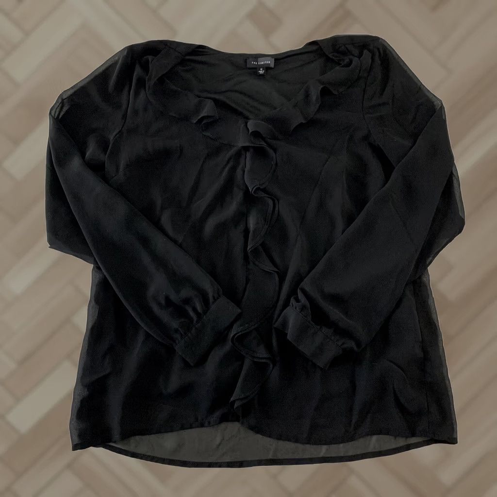Vintage The Limited Blouse Shirt Women's M Black V-Neck Long Sleeve Sheer Ruffle Front Size M / US 6-8 / IT 42-44 - 1 Thumbnail