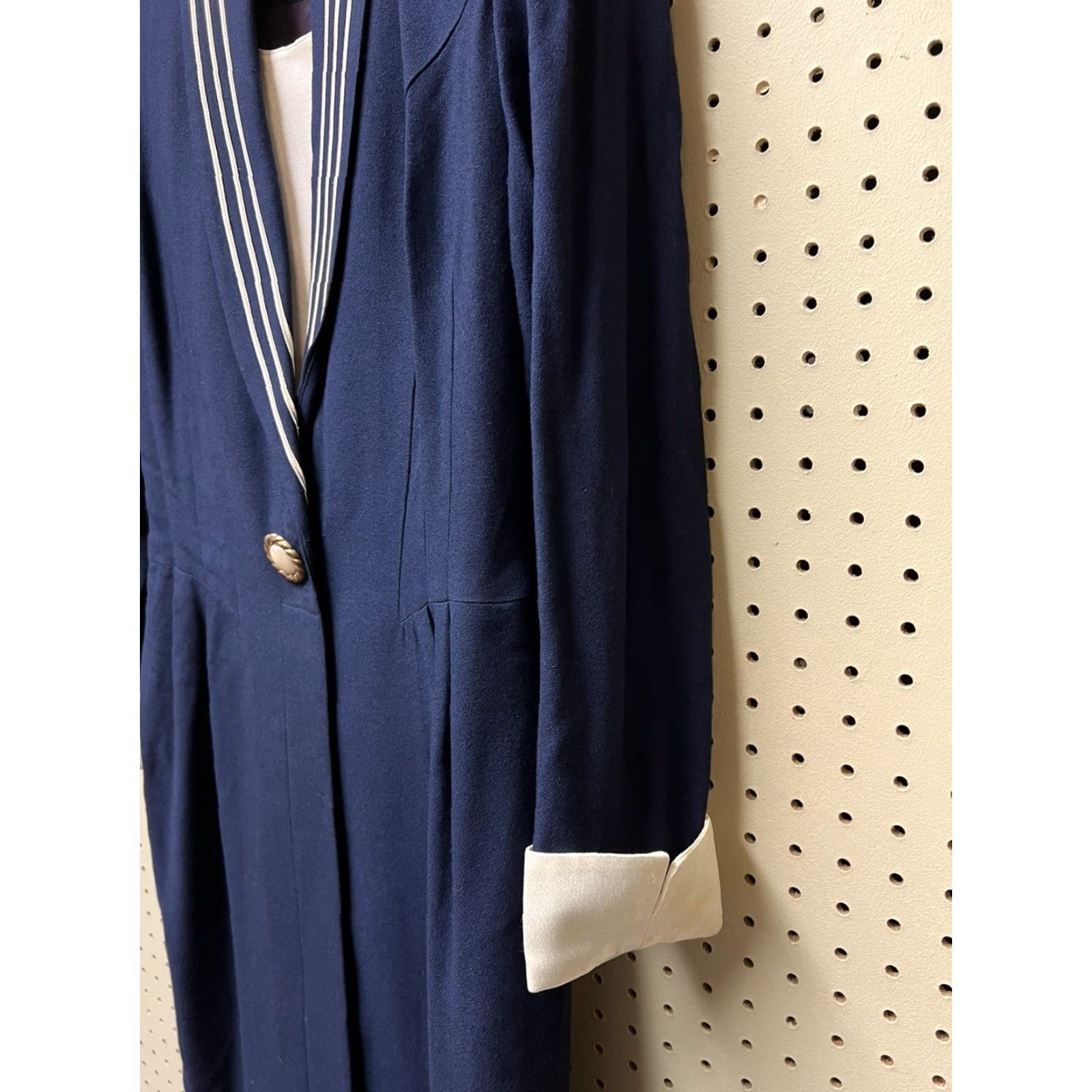 Talbots VINTAGE Talbots Dress SZ 10 Regular Navy Blue Cynthia Howie Womens Long Sleeve Crew Neck Zipper Button Knit Jersey Rayon 90s Classic USA Ballot Size L / US 10 / IT 46 - 3 Thumbnail