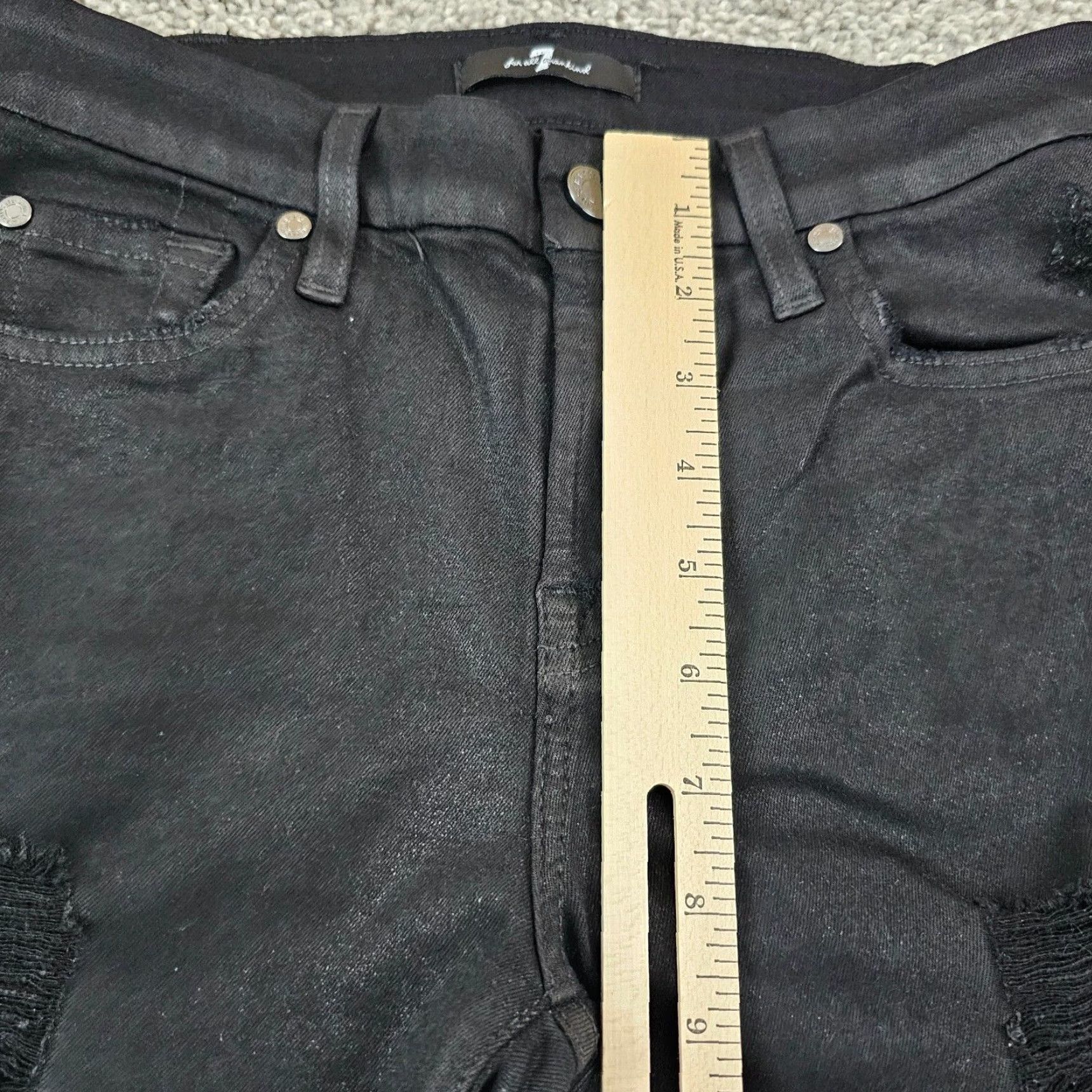 7 For All Mankind 7 For All Mankind Skinny Jeans Womens 25 Black Low Rise Distressed Stretch 25x28 Size 42" / US 20 - 4 Thumbnail