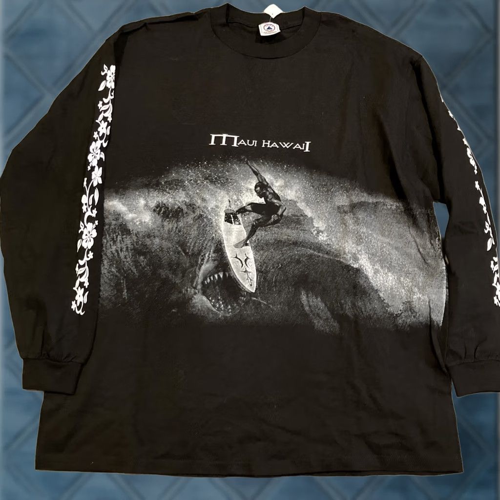 Delta VINTAGE Delta Surfing All Over Print Long Sleeve T Shirt XL Men Black Maui Hawaii Size US XL / EU 56 / 4 - 1 Thumbnail