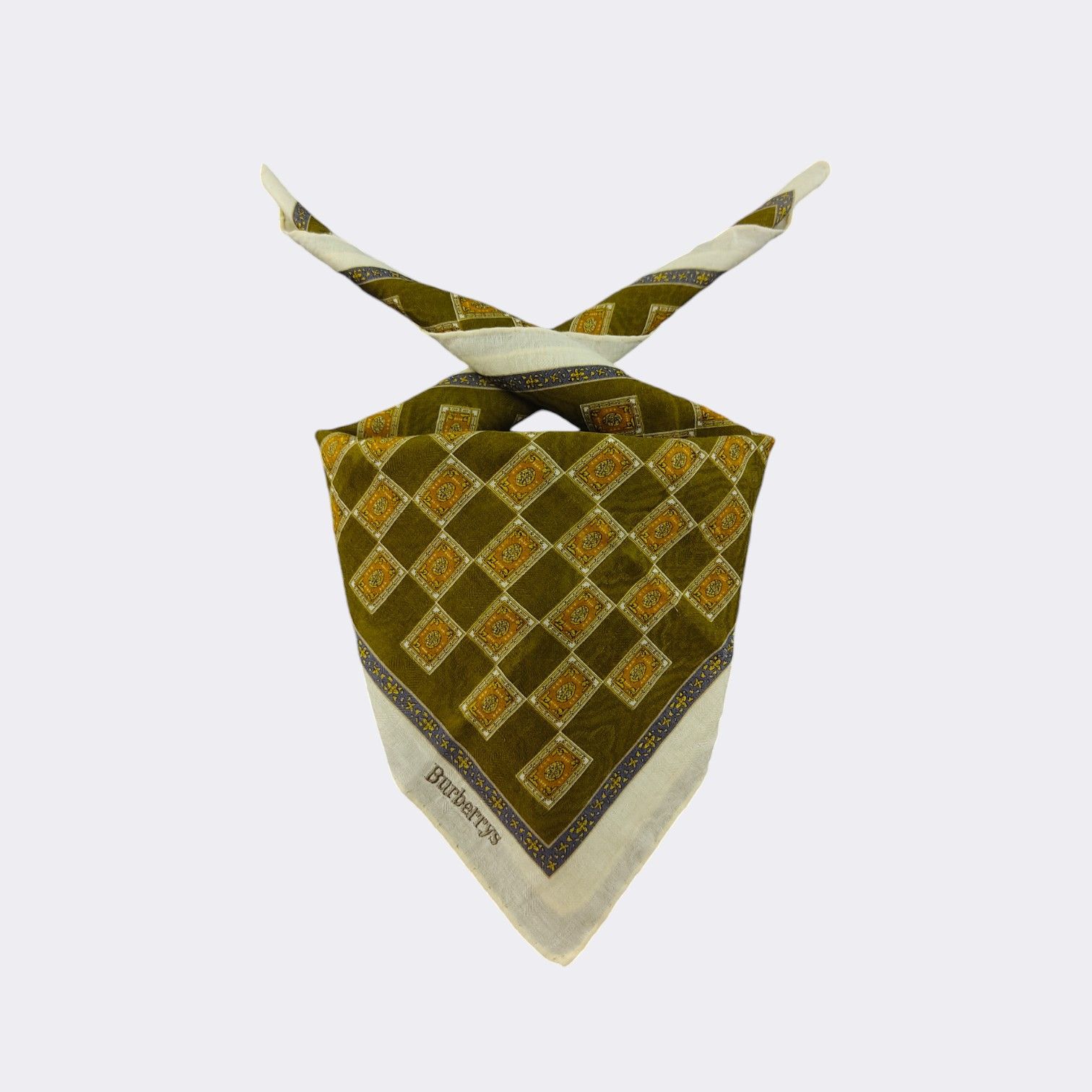 Burberry Vintage Burberrys Crest Checkerboard Scarf Olive & Gold Size ONE SIZE - 2 Thumbnail