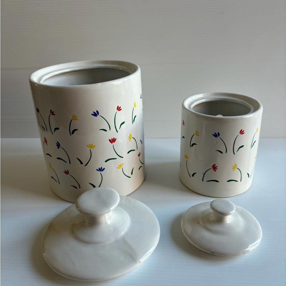 Designer Vintage 1990 Set of 2 Ceramic Counter Jars with Lids Size ONE SIZE - 2 Thumbnail