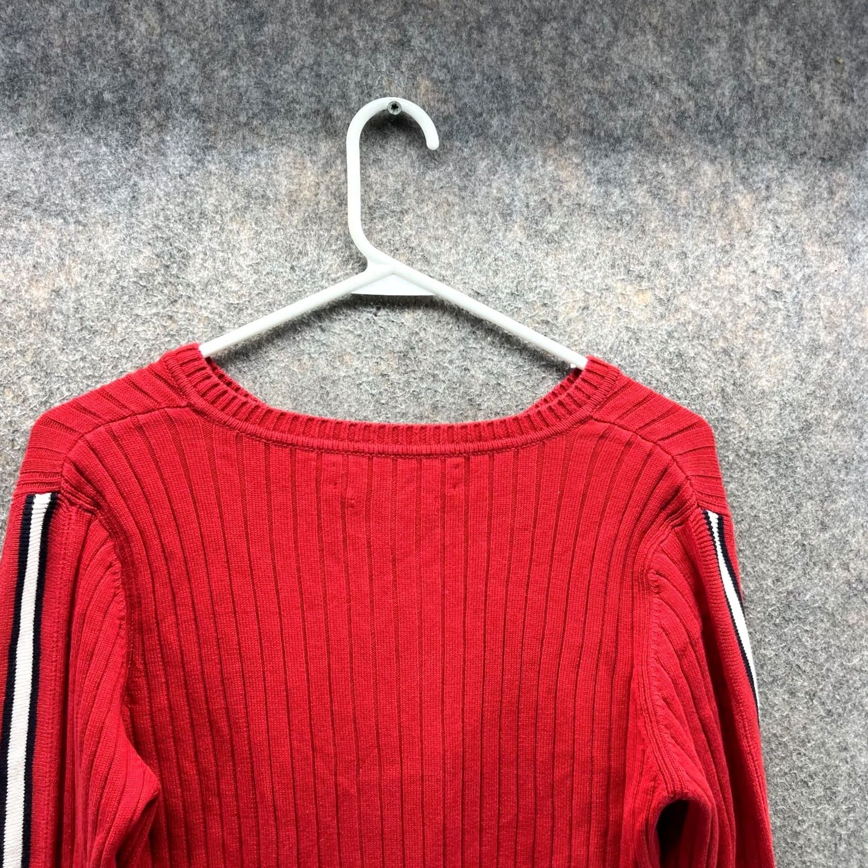 Tommy Hilfiger Tommy Hilfiger Sweater Women Large V Neck Pullover Knit Fleece Red Vtg Ribbed Size L / US 10 / IT 46 - 4 Thumbnail