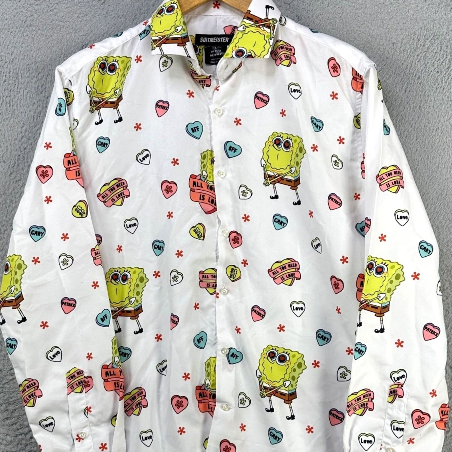 Vintage Suitmeister Mens Sponge Bob Dress Shirt Large 16-16.5 White Yellow Button Up NEW Size 42R - 2 Thumbnail