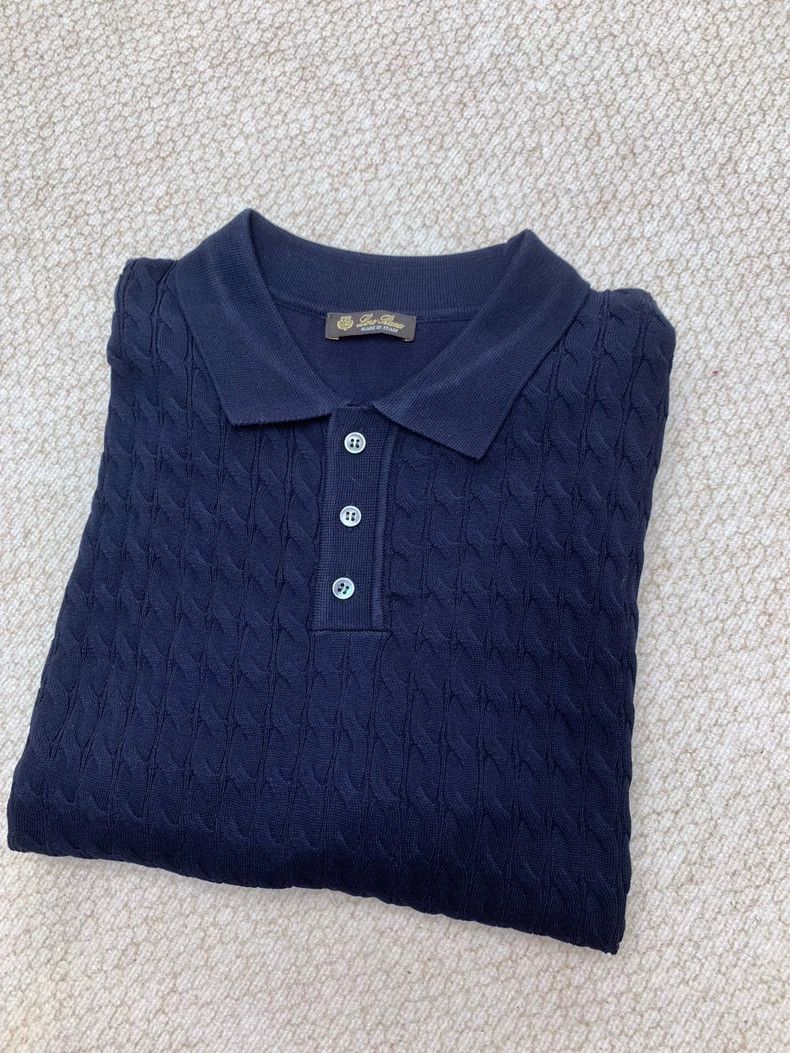 Loro Piana LORO PIANA Dark blue cotton knitted T-shirt with lace Size US L / EU 52-54 / 3 - 8 Thumbnail