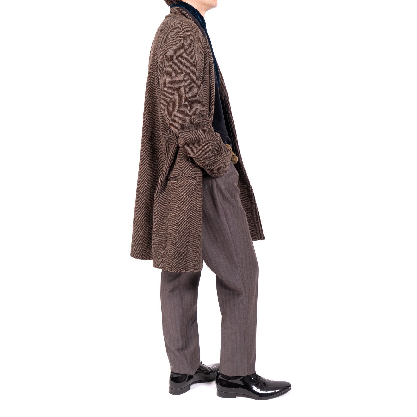 Haider Ackermann FW14 Oversized Coat in Brown Chevron Wool Size US S / EU 44-46 / 1 - 2 Thumbnail