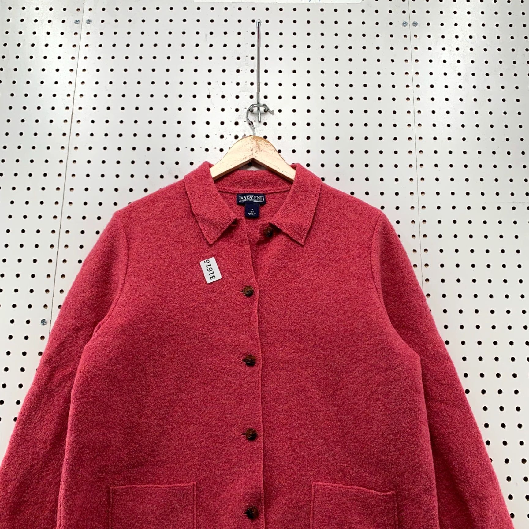 Lands' End Lands’ End 100% Wool Cardigan Jacket Women's Size 14 Pink Coral Button Long Sleeve Size XL / US 12-14 / IT 48-50 - 2 Thumbnail