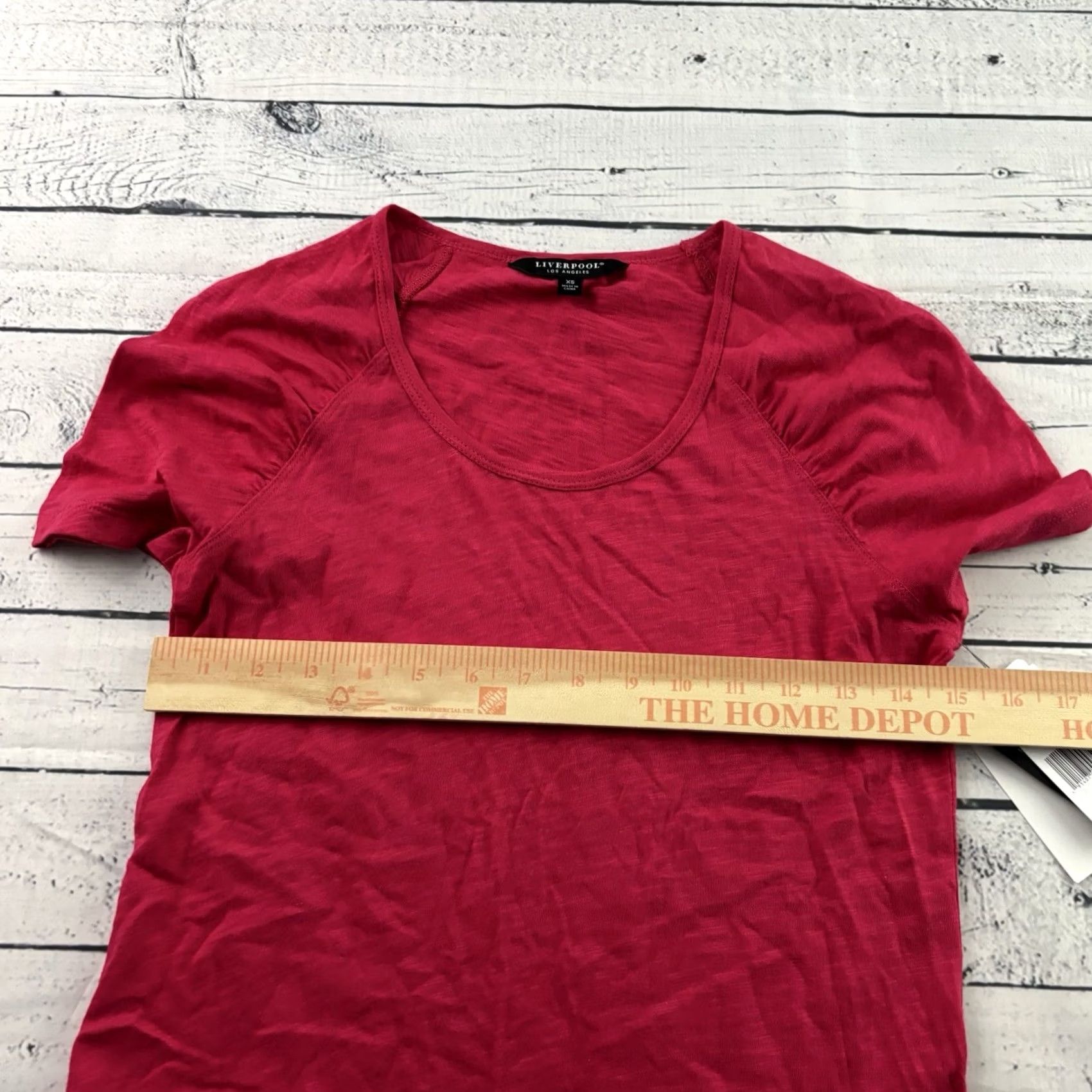 Vintage Liverpool Scoop Neck Short Shirred Sleeve Slub Top Women's XS Red Shirt Size XS / US 0-2 / IT 36-38 - 5 Thumbnail