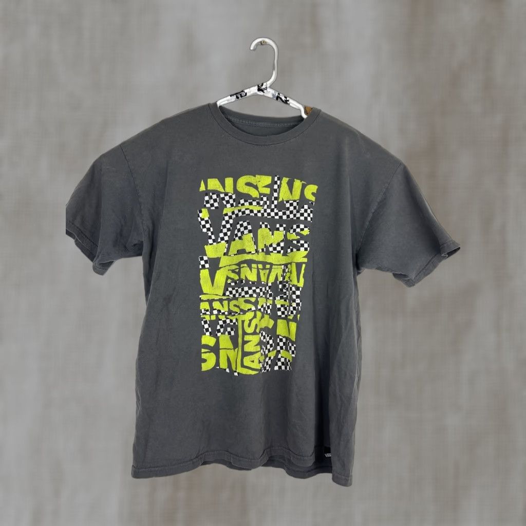 Vans Vanns Mens Large Short Sleeve T Shirt Gray Green Checkered Holes Size US L / EU 52-54 / 3 - 1 Thumbnail