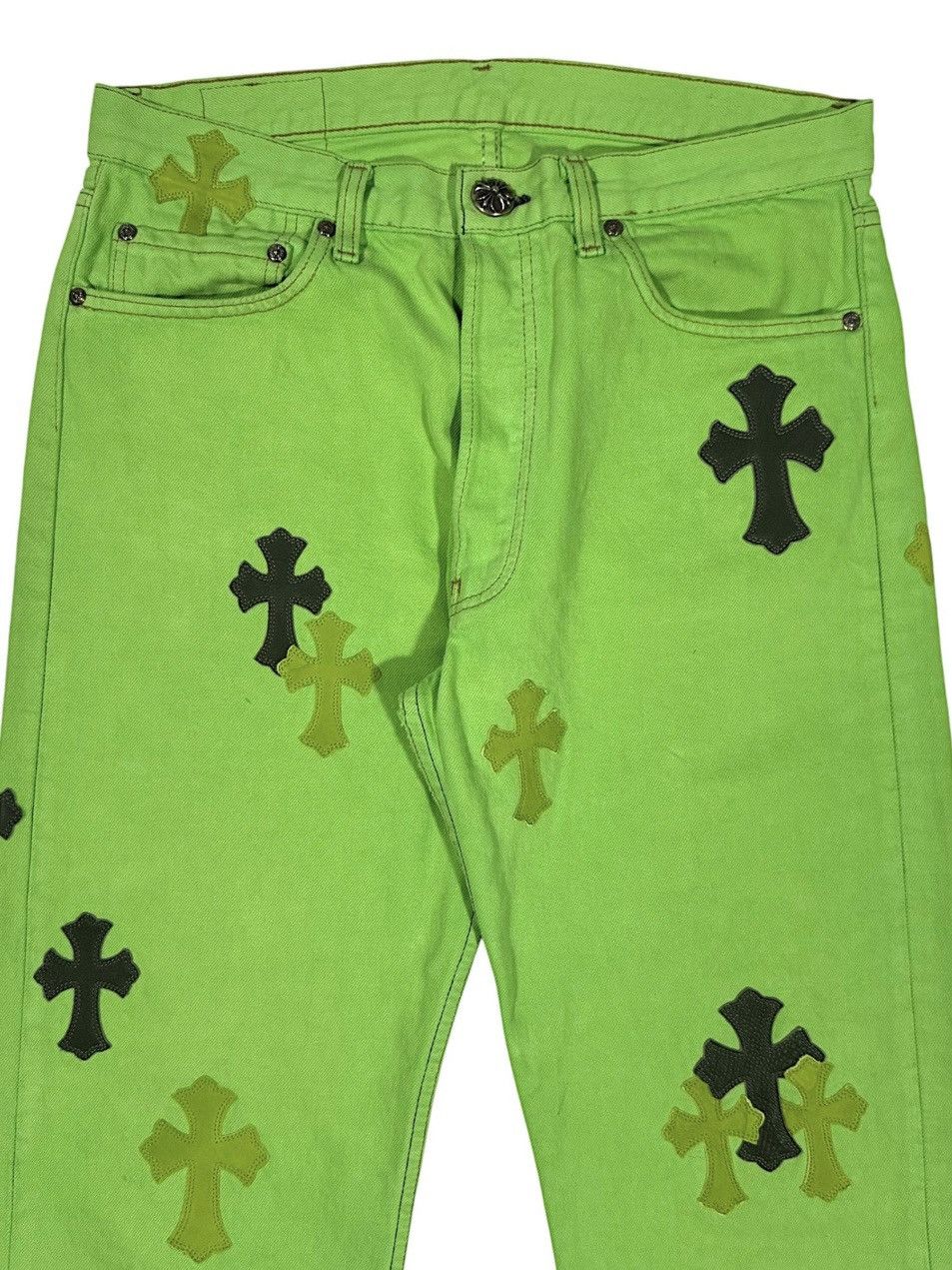 Chrome Hearts Chrome Hearts Sex Records green & black cross patch denim Size US 33 - 3 Thumbnail