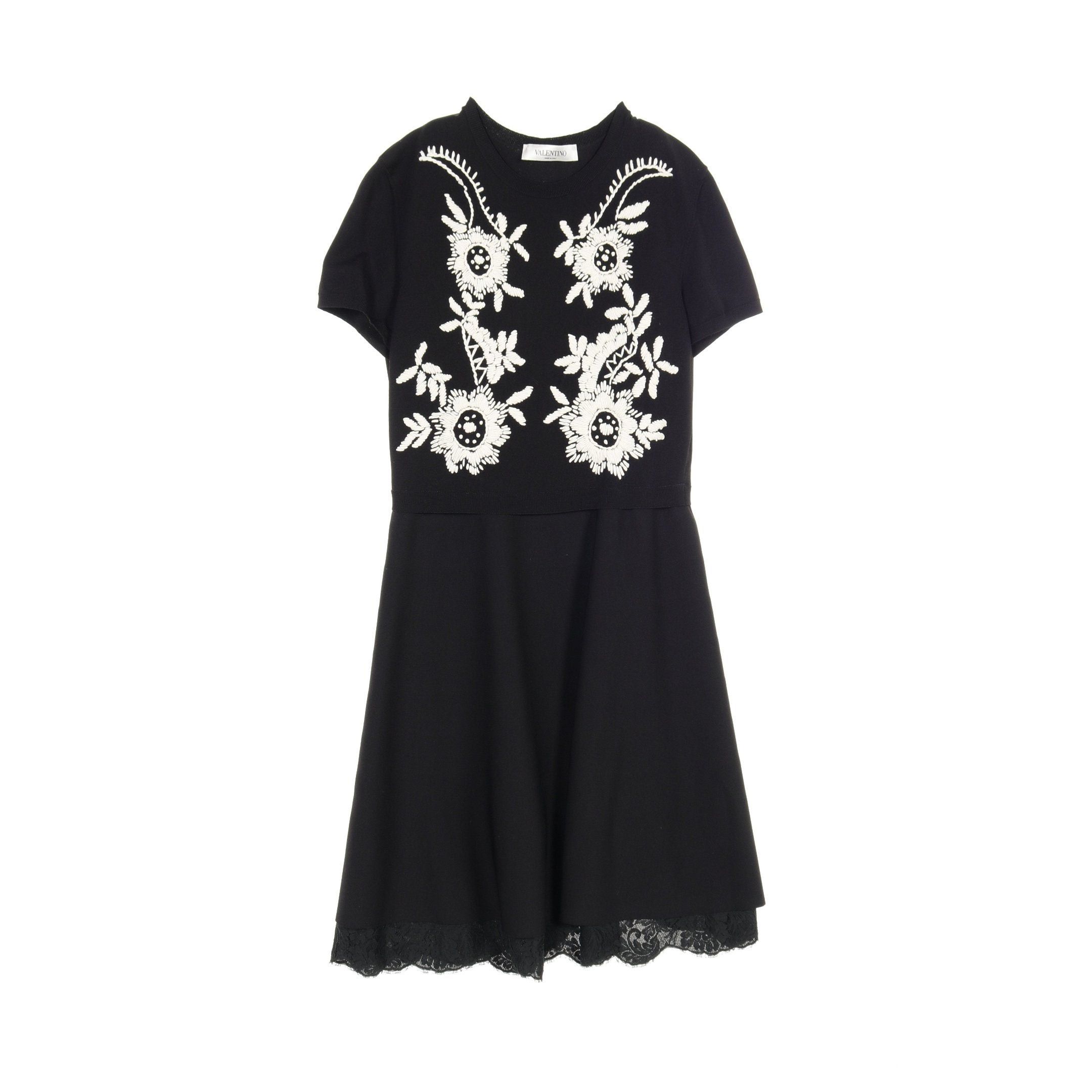 Valentino Valentino Knit Dress Short Sleeve Embroidery Rayon Black White Size ONE SIZE - 1 Thumbnail