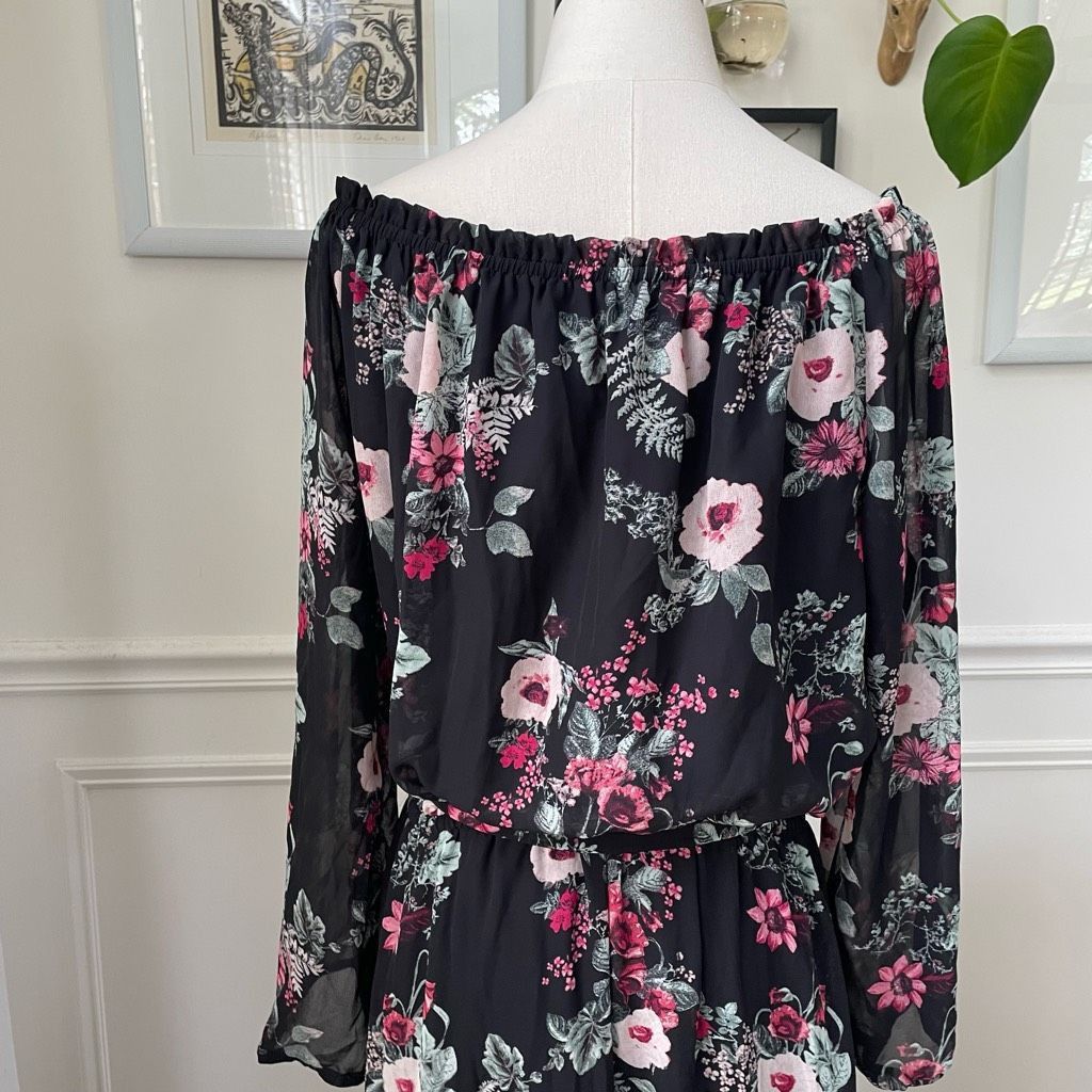 Other Jones Studio Chiffon Floral Maxi Dress Black Pink 16 Size XXL / US 16-18 / IT 52-54 - 7 Thumbnail