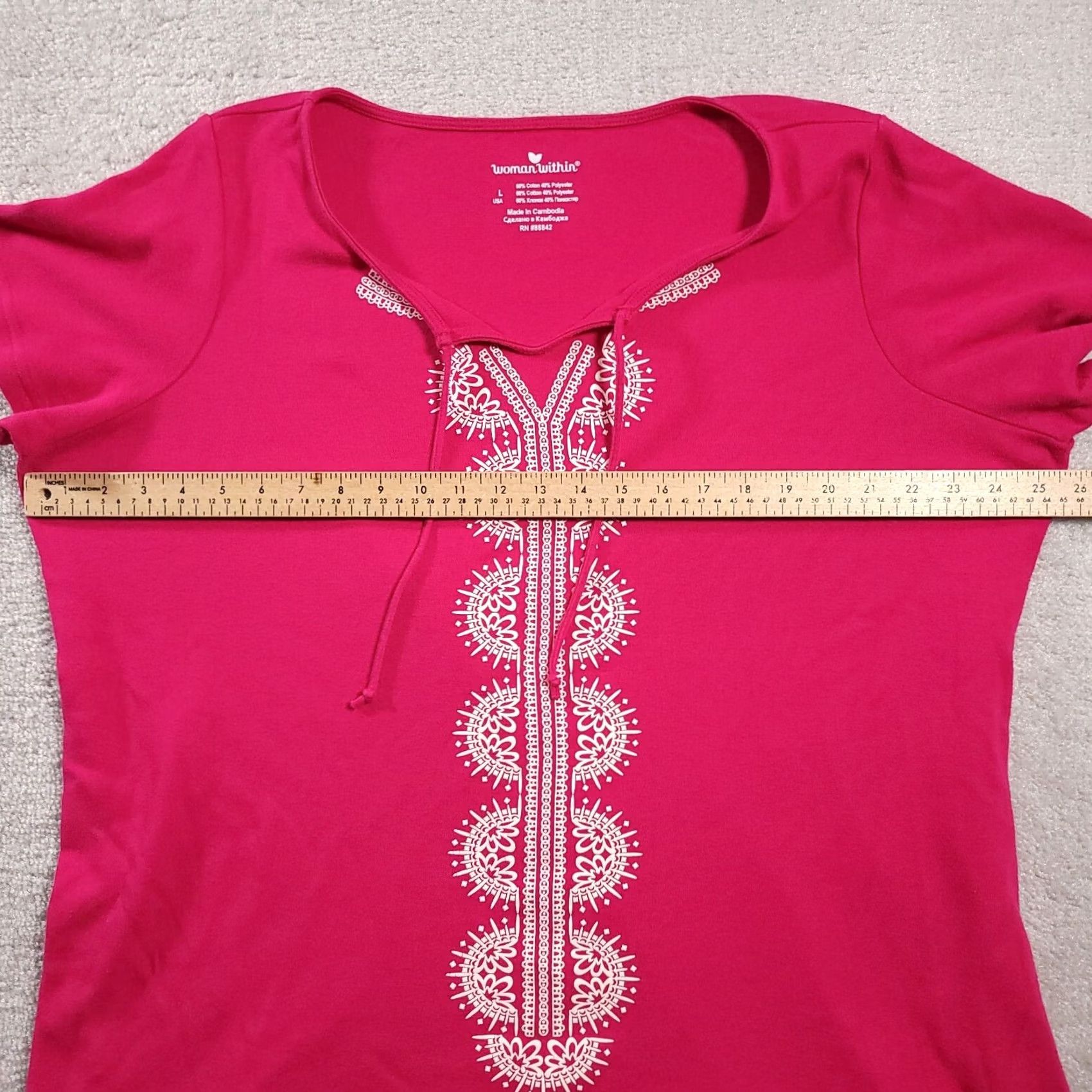 Vintage Woman Within Womens Shirt Adult Large Short Sleeve Pink Round Neck Floral Size L / US 10 / IT 46 - 3 Thumbnail