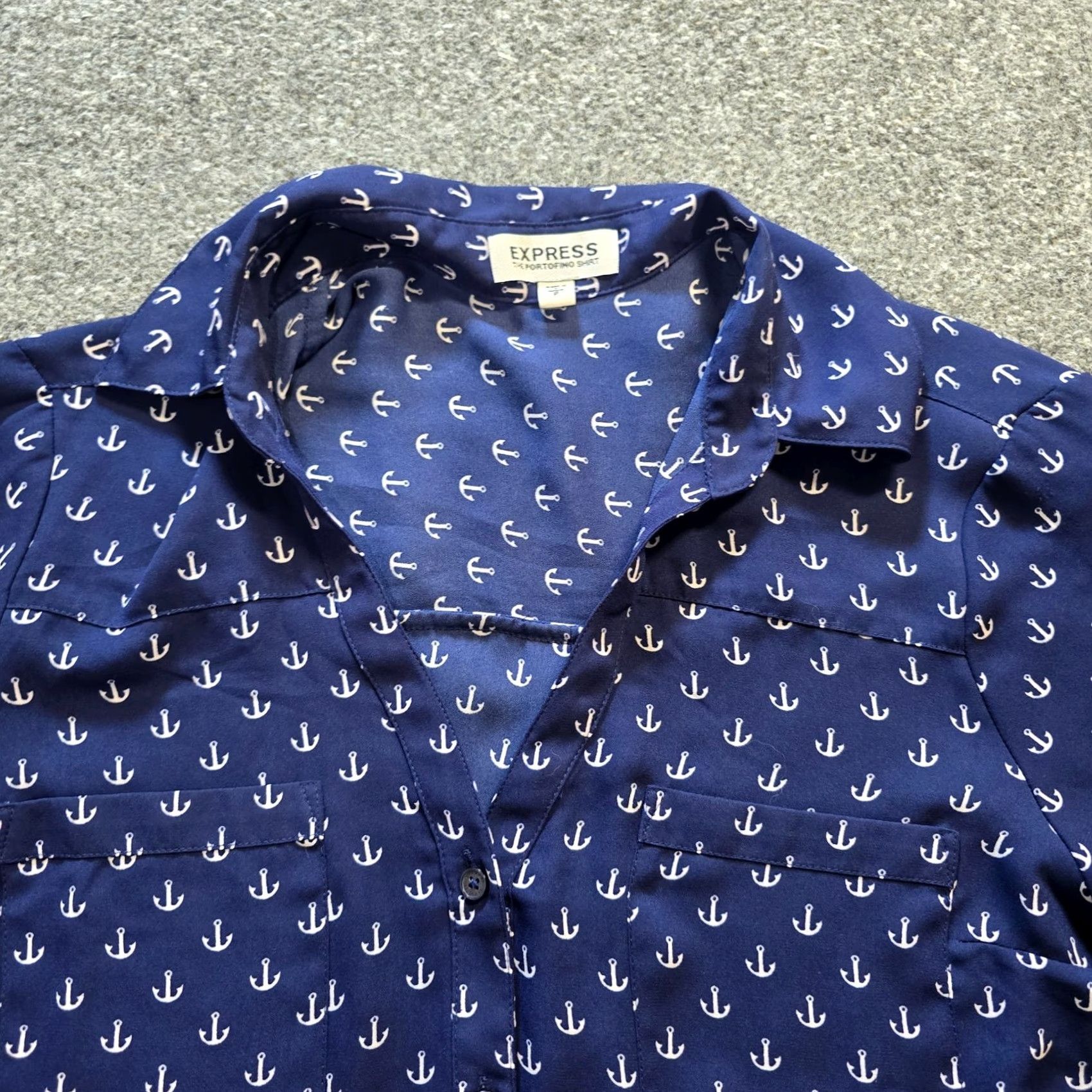 Express Express Blouse Women Small Blue Nautical Portofino Sheer Long Sleeve Career Shirt Size S / US 4 / IT 40 - 2 Thumbnail