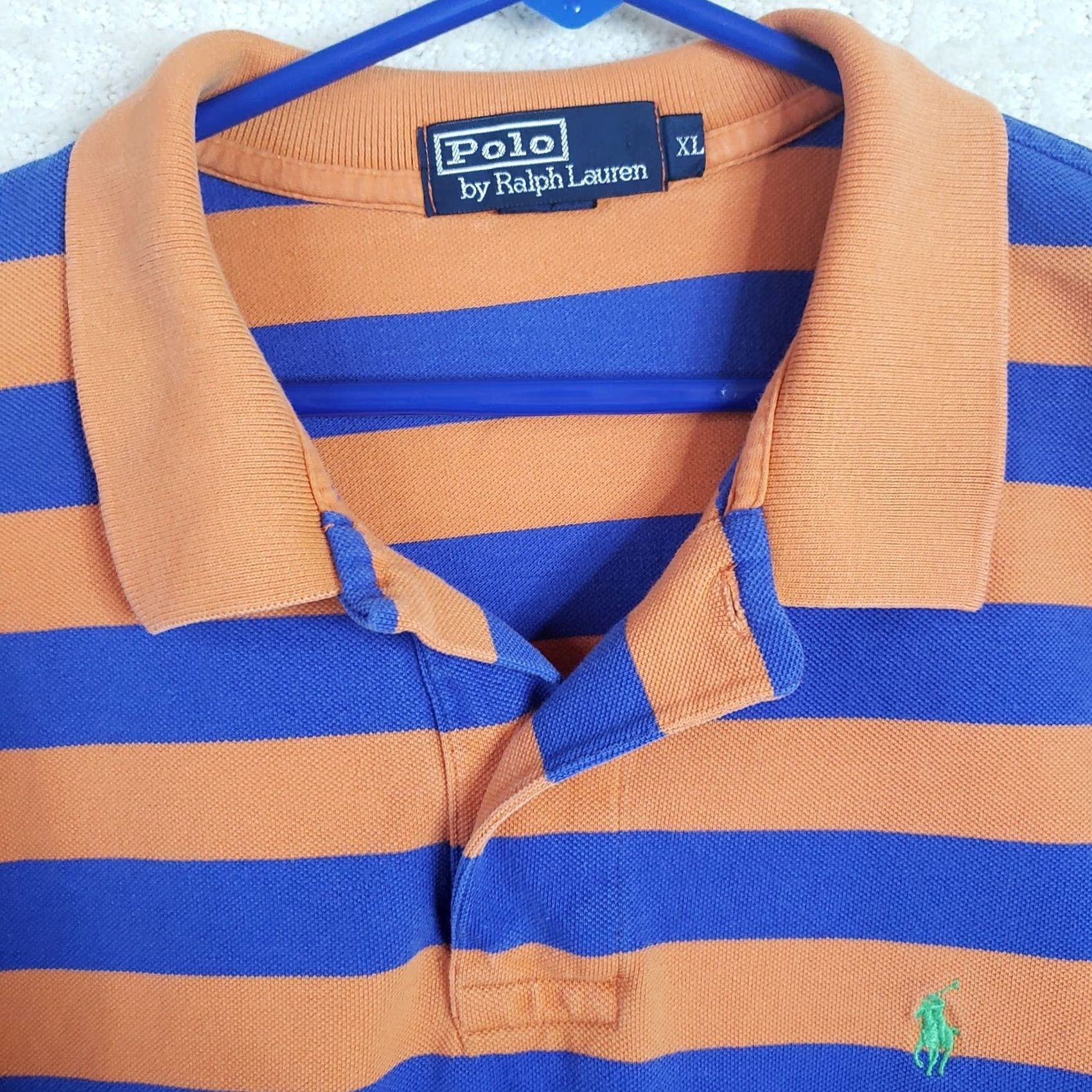 Ralph Lauren Polo Ralph Lauren Polo Golf Shirt XL Orange Blue Stripe Knit Cotton Short Sleeve Collared Button Logo Green Pony Mens Golf Classic Preppy Vintage No Size US XL / EU 56 / 4 - 4 Thumbnail