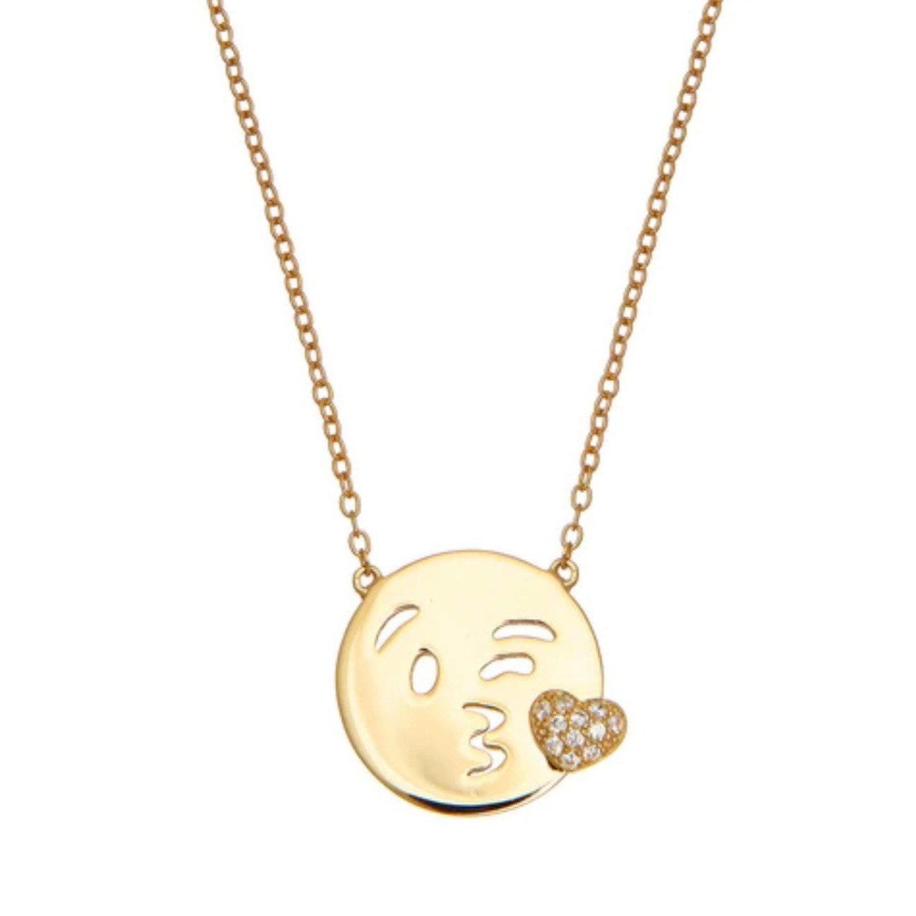 Other New Emoji Wink Kiss Sterling Silver 14K Gold Vermeil Necklac Size ONE SIZE - 3 Thumbnail