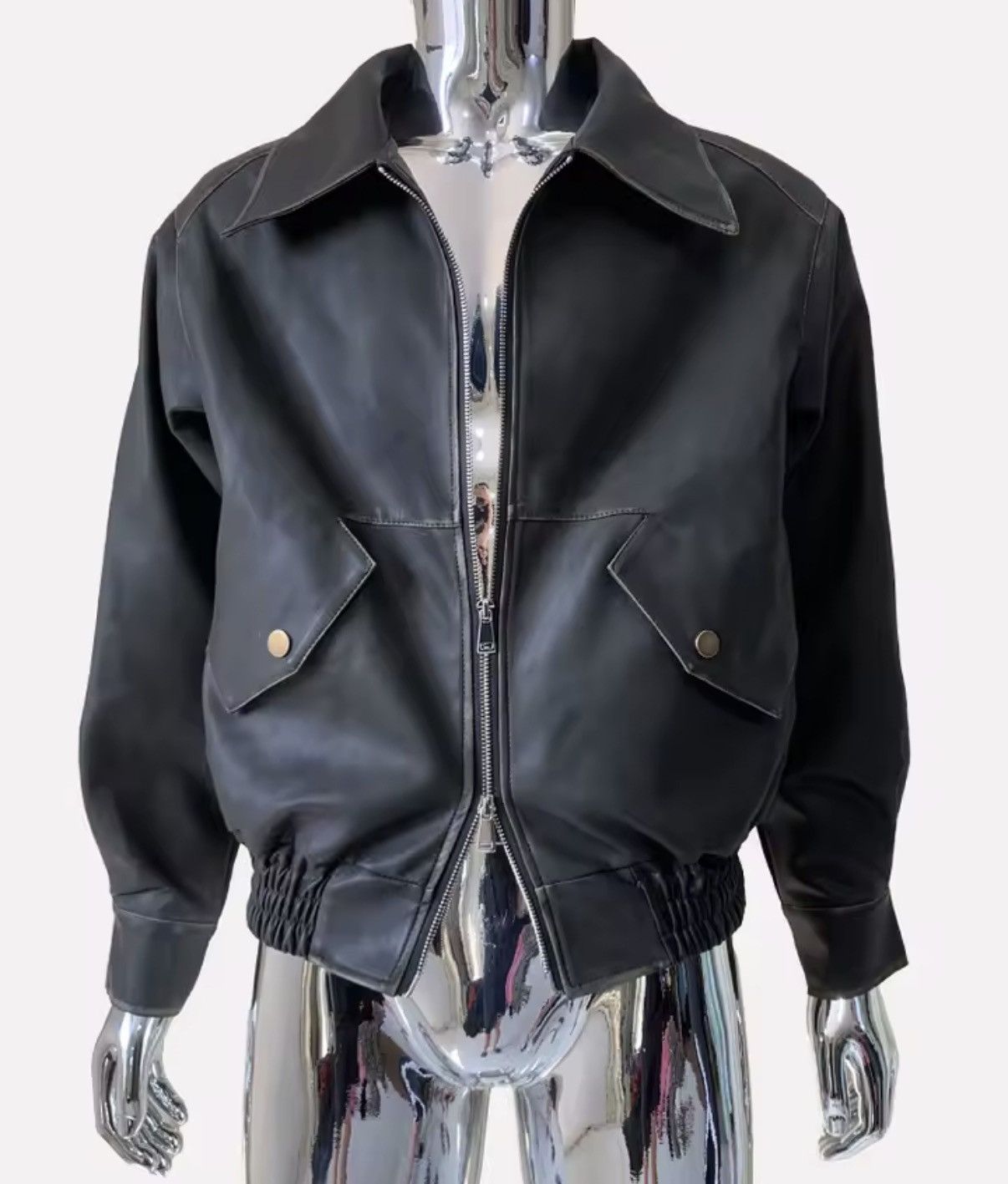 Leather Washed PU Leather Y2k Retro Style Zipper Jacket Size US L / EU 52-54 / 3 - 8 Thumbnail