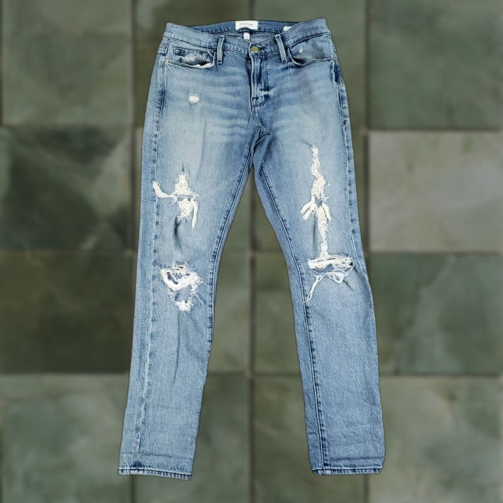 Frame FRAME Jeans Womens 31x30 Blue Le Garcon High Straight Leg Beldon Rips Distressed Size 27" / US 4 / IT 40 - 1 Thumbnail