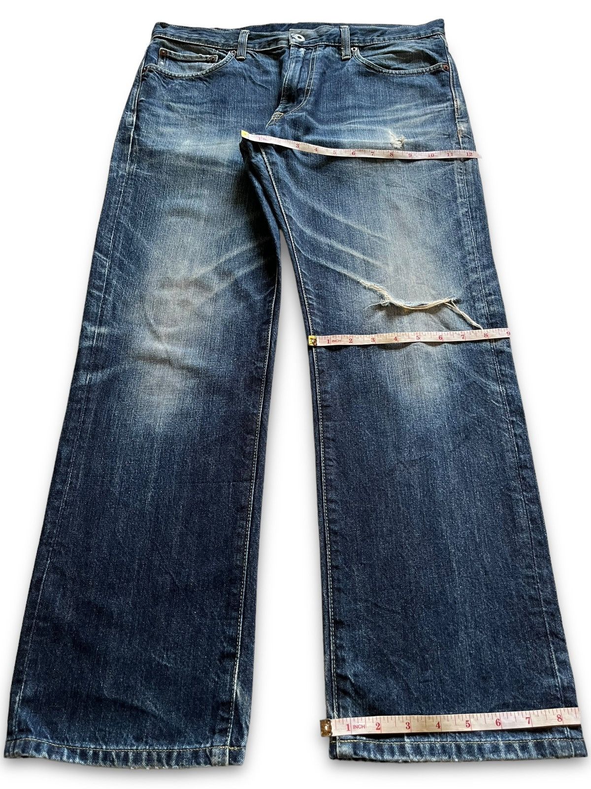 Japanese Brand × Uniqlo Vintage S002 Uniqlo Blue Wash Distressed Baggy Jeans Size US 36 / EU 52 - 14 Thumbnail