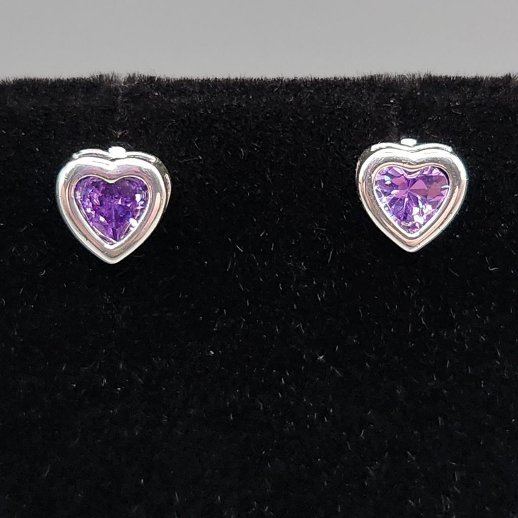Designer Made with Swarovski Crystal Purple Heart Silver Plated Studs Size ONE SIZE - 1 Thumbnail