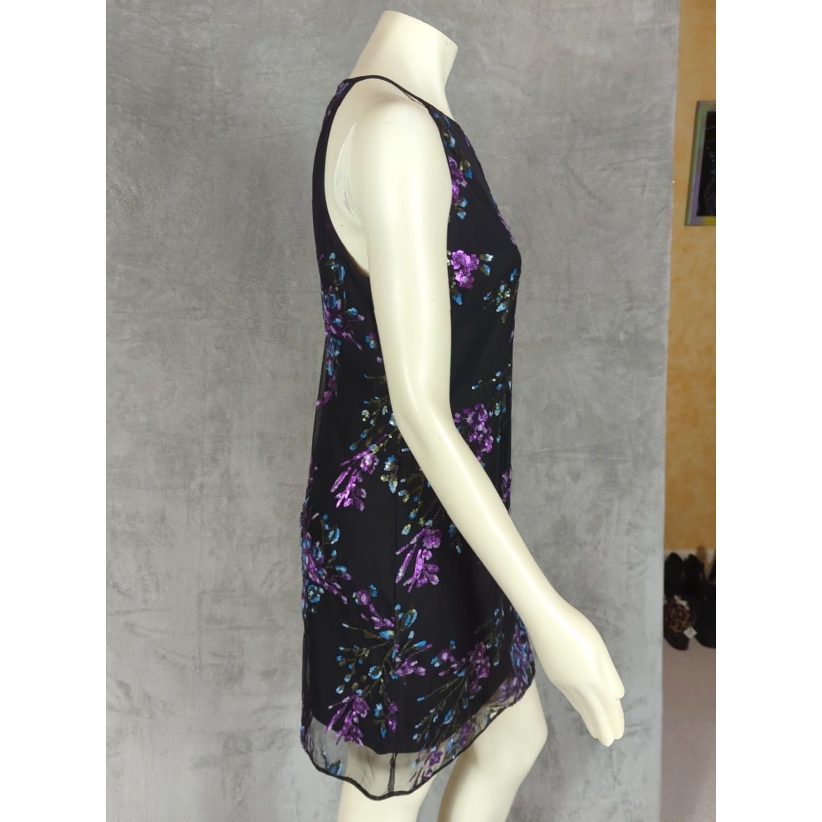 White House Black Market Mini Sequin Dress Floral Colorful Sz 8 Cocktail  Fairycore Woman Sleeveless High