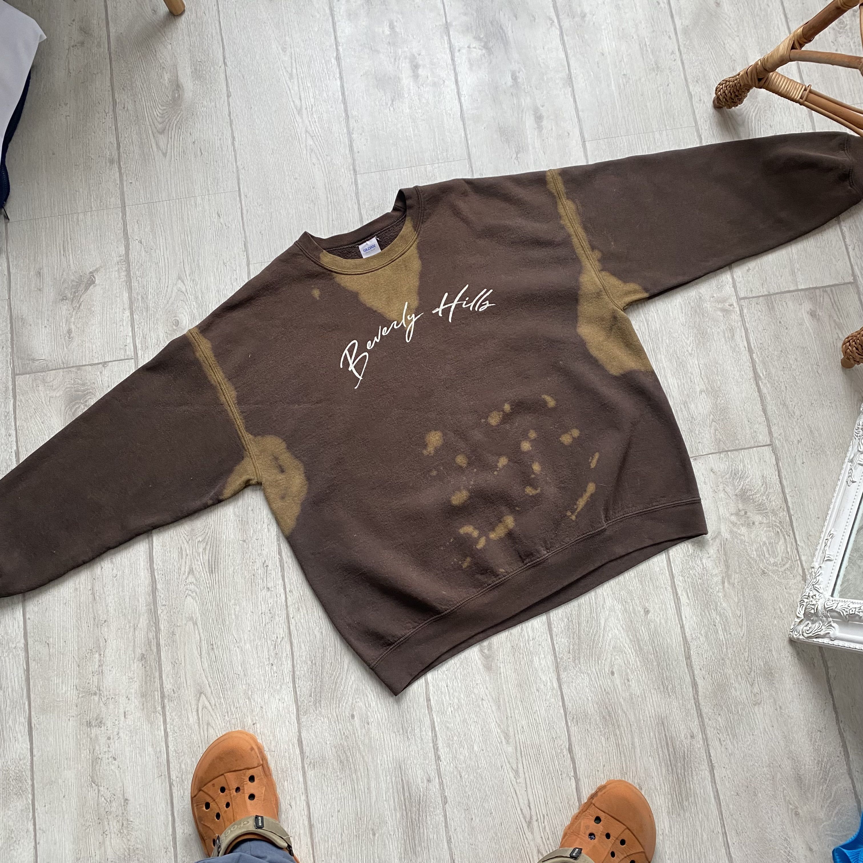 Vintage 🔥RARE Vintage Custom Trashed Sun Faded Brown Sweatshirt Size US XL / EU 56 / 4 - 4 Thumbnail