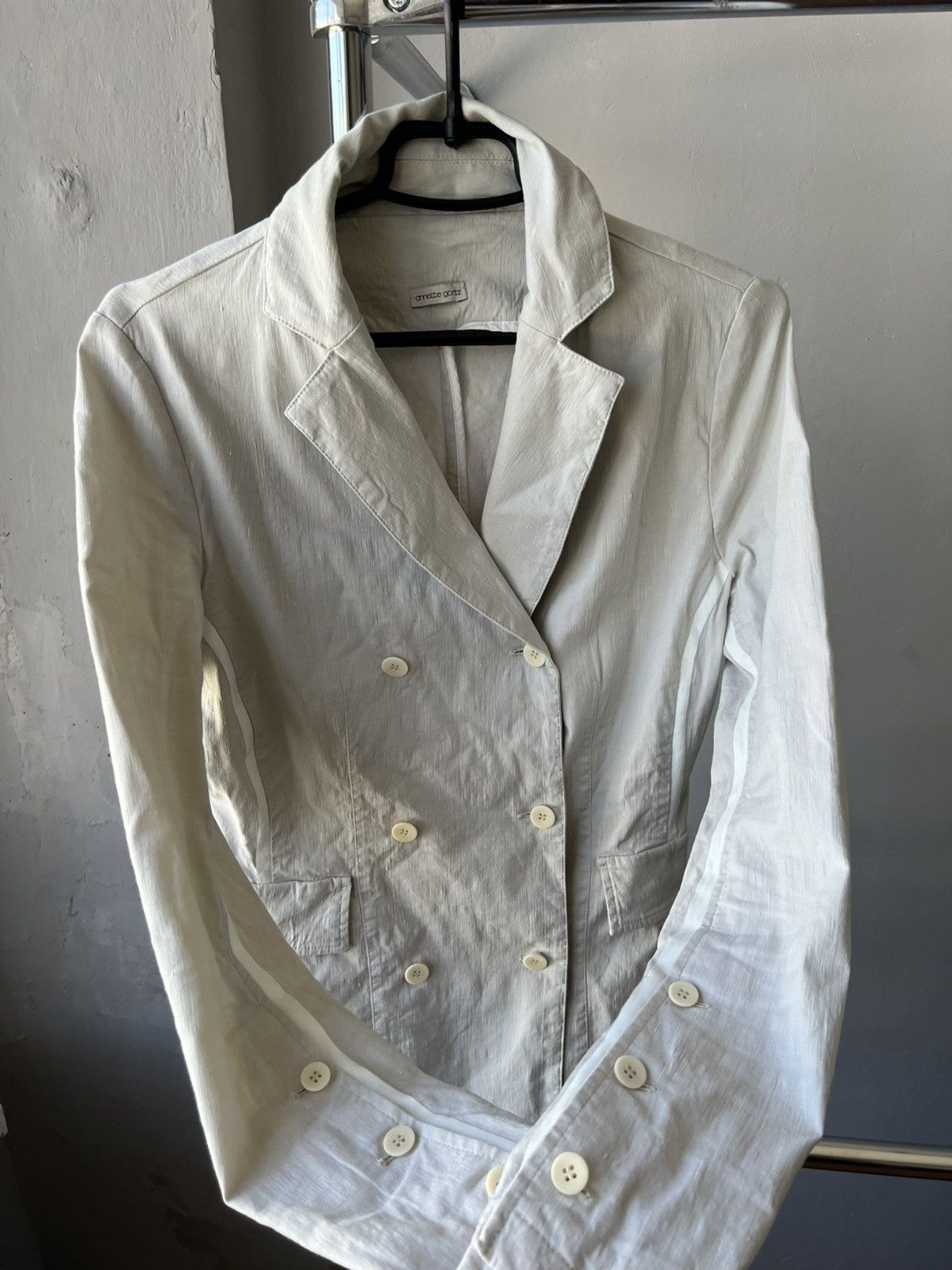 Annette Gortz ANNETTE GORTZ AVANTGARDE DOUBLE-BREASTED LINEN BLAZER JACKET Size XS / US 0-2 / IT 36-38 - 6 Thumbnail