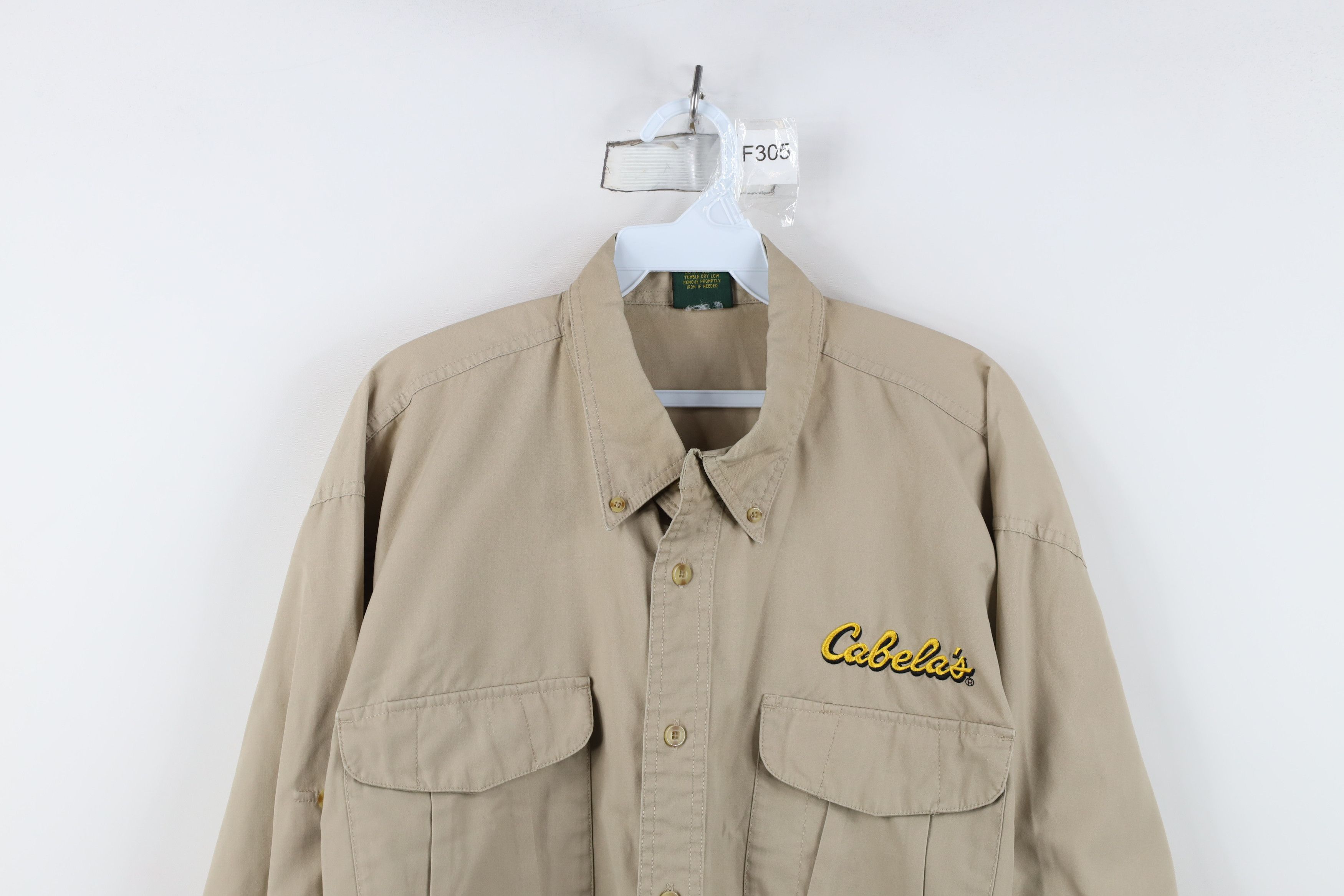 Cabelas Vintage 90s Cabelas Spell Out Safari Bush Button Shirt Beige Size US L / EU 52-54 / 3 - 2 Thumbnail