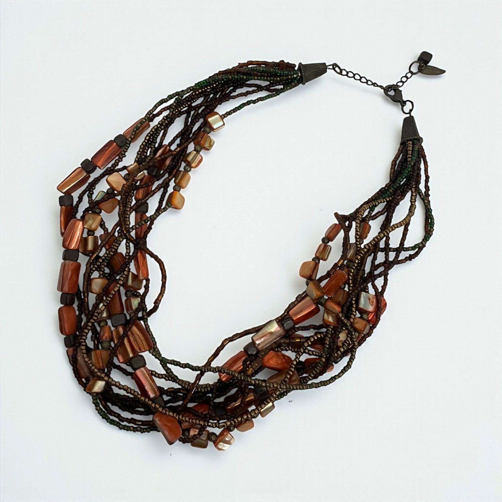 Vintage Vtg Orange Stone Layered Bronze Beaded Statement Necklace Size ONE SIZE - 1 Thumbnail