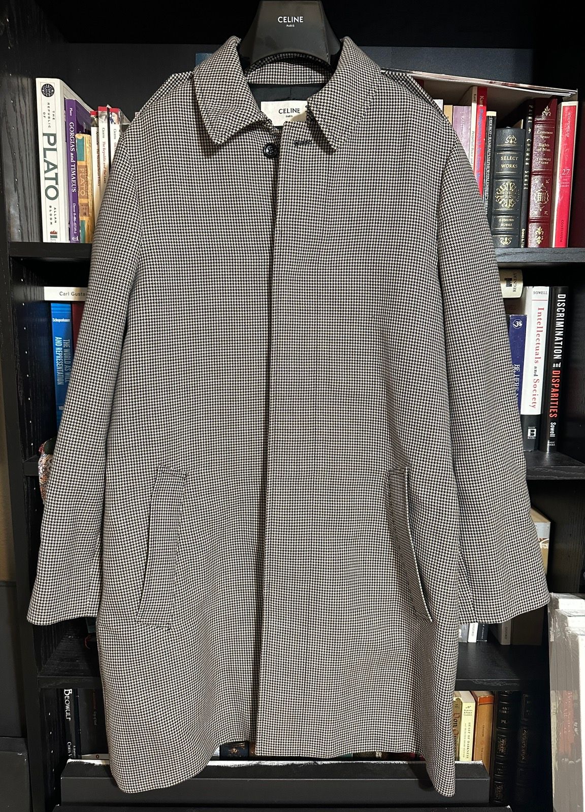 image of Celine Ss19 Brown Houndstooth Mac Overcoat, Men's (Size Small)