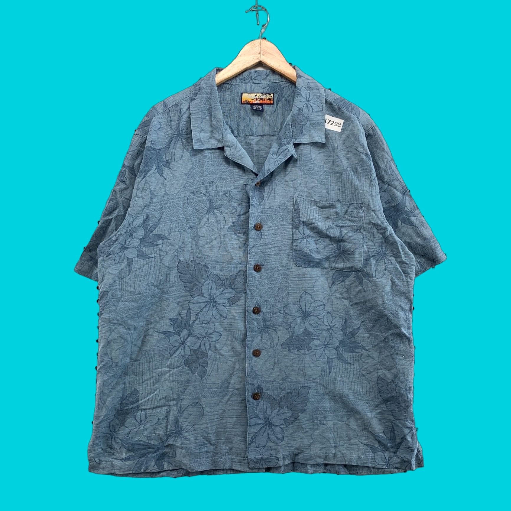 Vintage Havana Jack's Cafe Silk Shirt Adult XL Floral Hawaiian Tonal Flowers Blue Hawaiian 100% Silk Mens Shirt Size US XL / EU 56 / 4 - 1 Thumbnail
