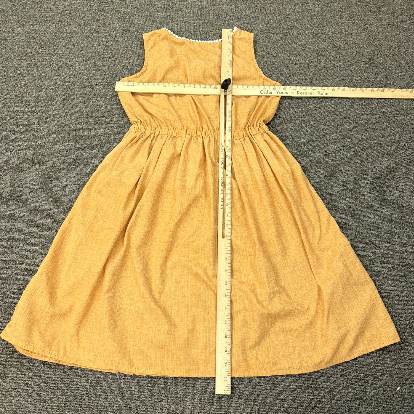 Vintage A.T.U.N. Dress Womens Large Yellow Crochet Trim Sleeveless Fit & Flare Sundress Size L / US 10 / IT 46 - 6 Thumbnail