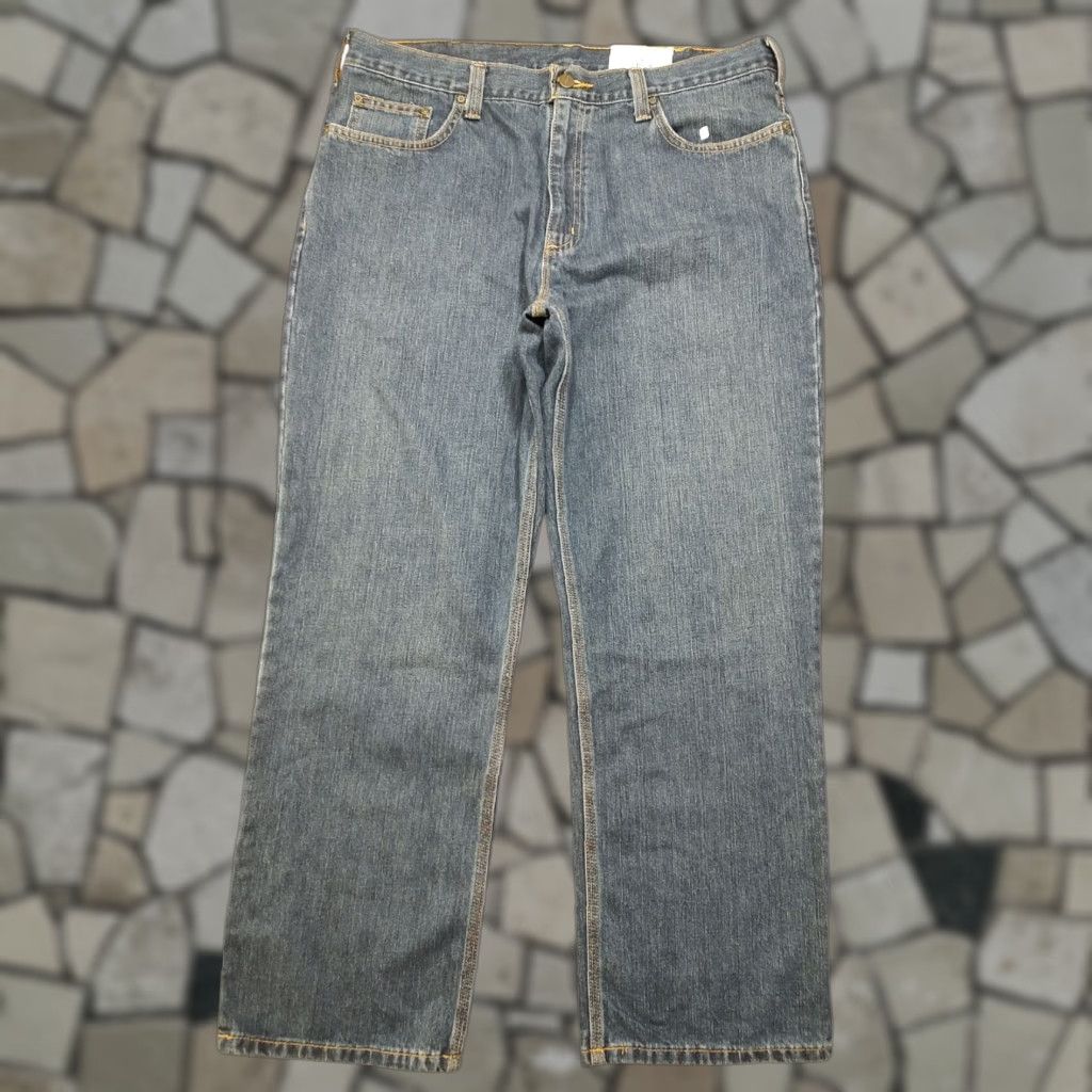 VINTAGE Carhartt Jeans Mens 38x30 Blue Denim Relaxed Fit Holter 101483-968 USA Logo 90s