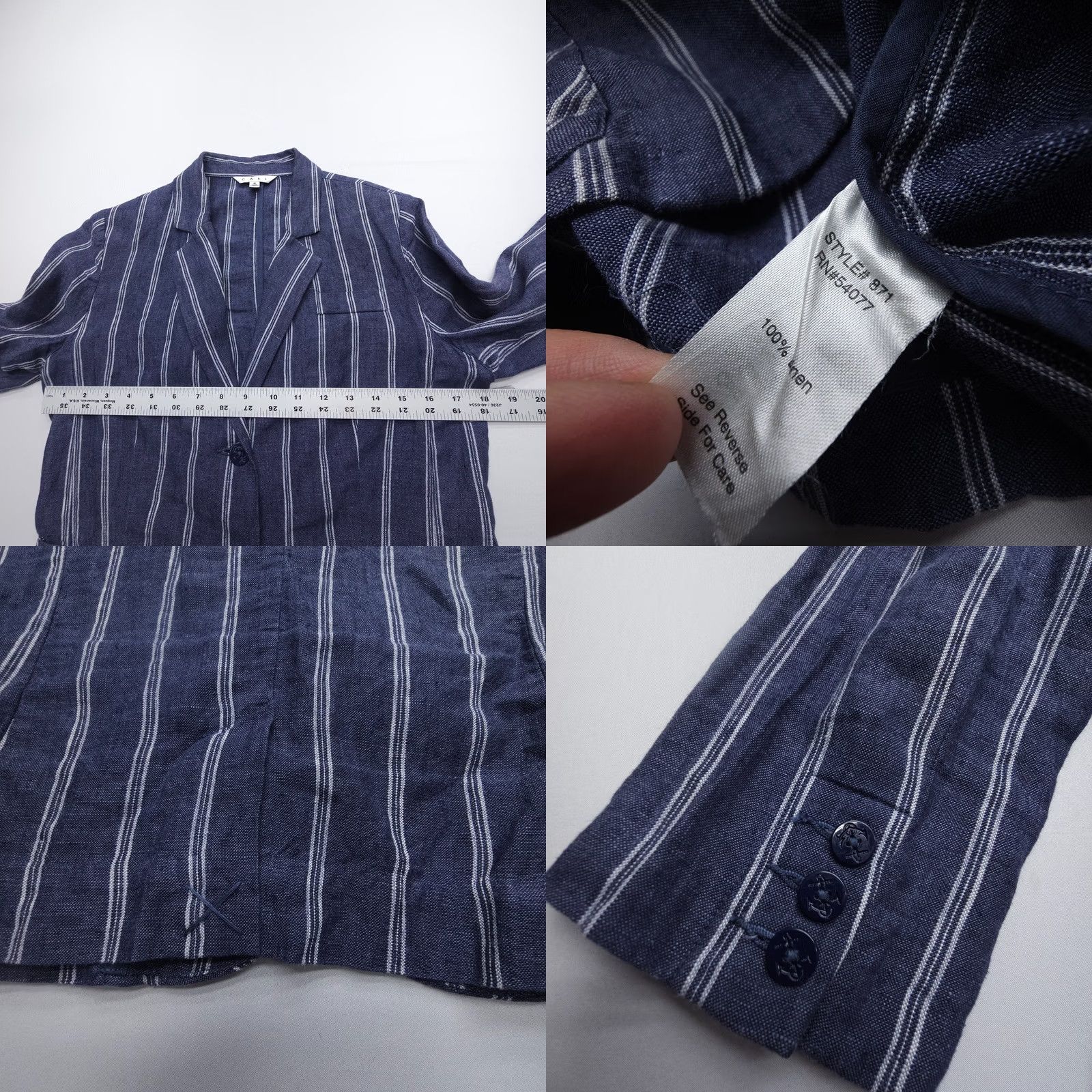 Vintage CAbi Nautical Stripe Lightweight 100% Linen Blazer Womens 8 Blue Shoulder Pads Blazer Linen Stripe Nautical Blue 8 Womens Size M / US 6-8 / IT 42-44 - 8 Thumbnail