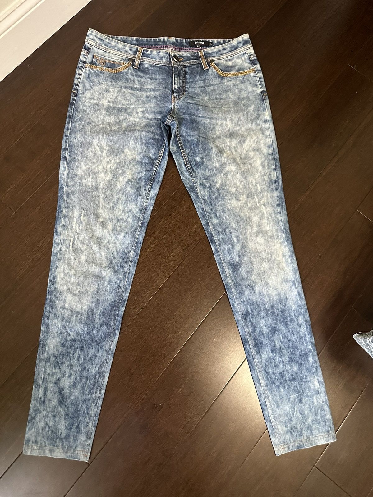 Just Cavalli Just Cavalli Women's Studded Embellished Blue Denim Jeans Size 24" / US 00 / IT 34 - 1 Thumbnail