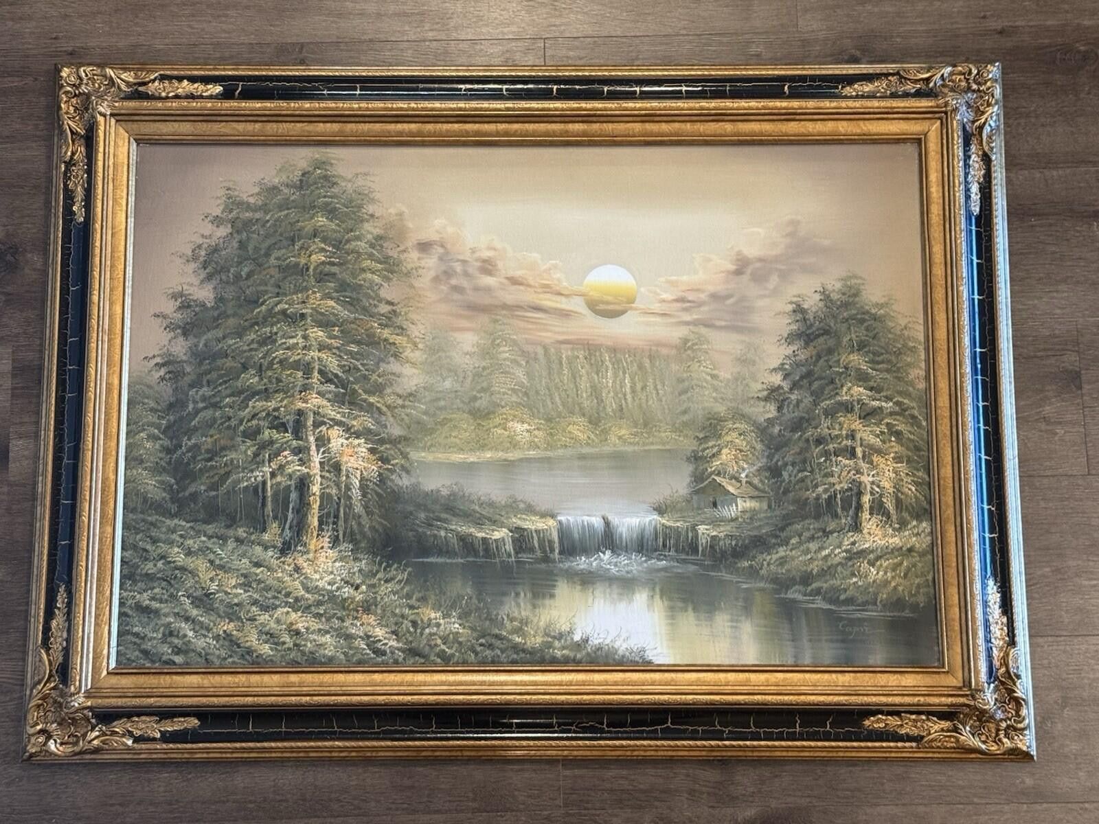 Other Original Signed “Capri” Oil Painting Forest Lake Cabin Water Size ONE SIZE - 3 Thumbnail