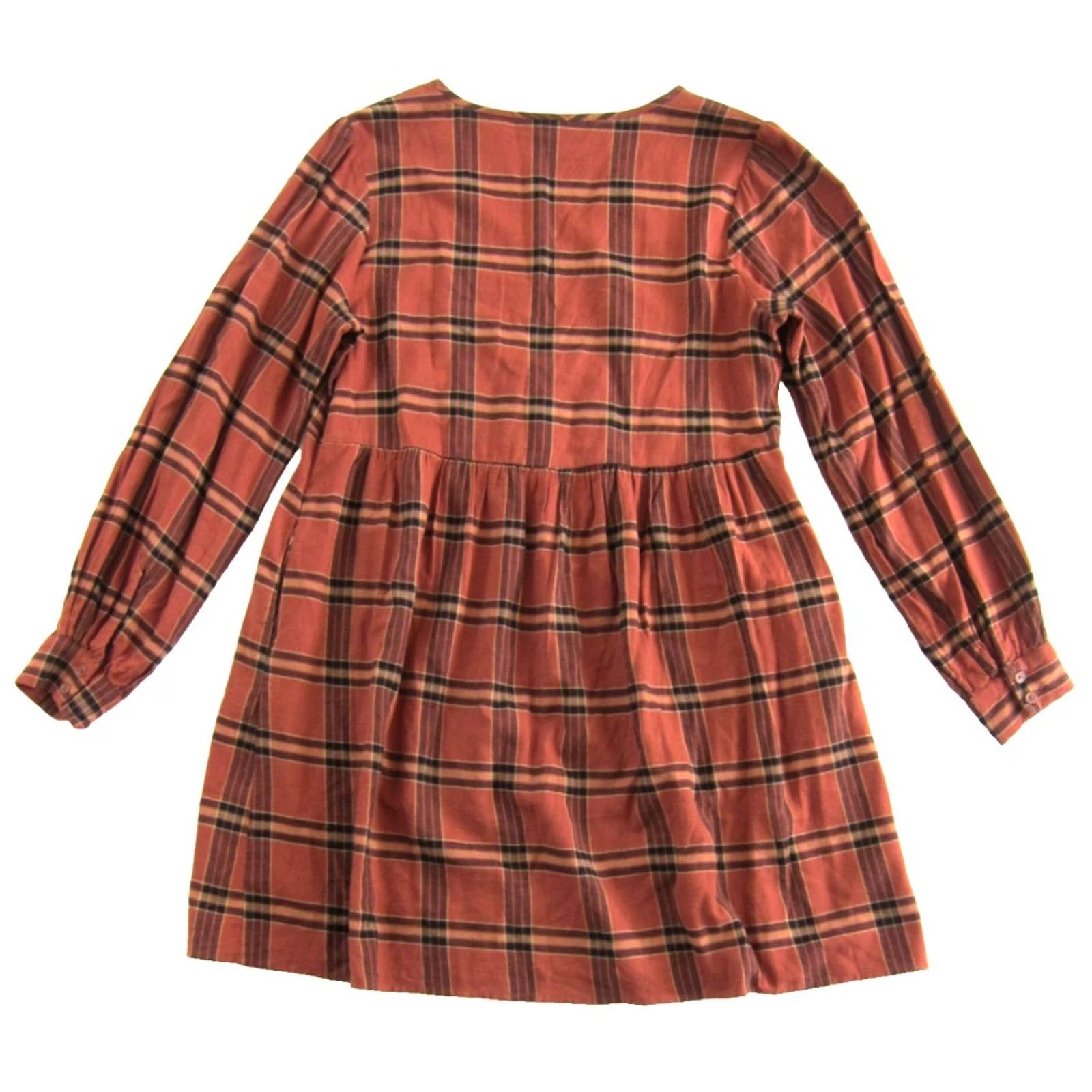 Vintage Knox Rose Orange Black Plaid Flannel V-Neck Long Sleeve Pocket Smock Dress M Size M / US 6-8 / IT 42-44 - 2 Thumbnail