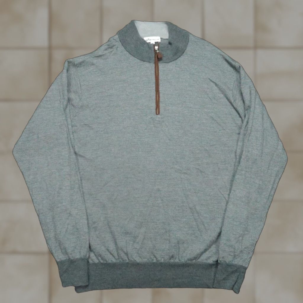 Peter Millar Sweater Men 2XL Gray Wool Pullover 1/4 Zip Mock Neck Striped Knit Jumper