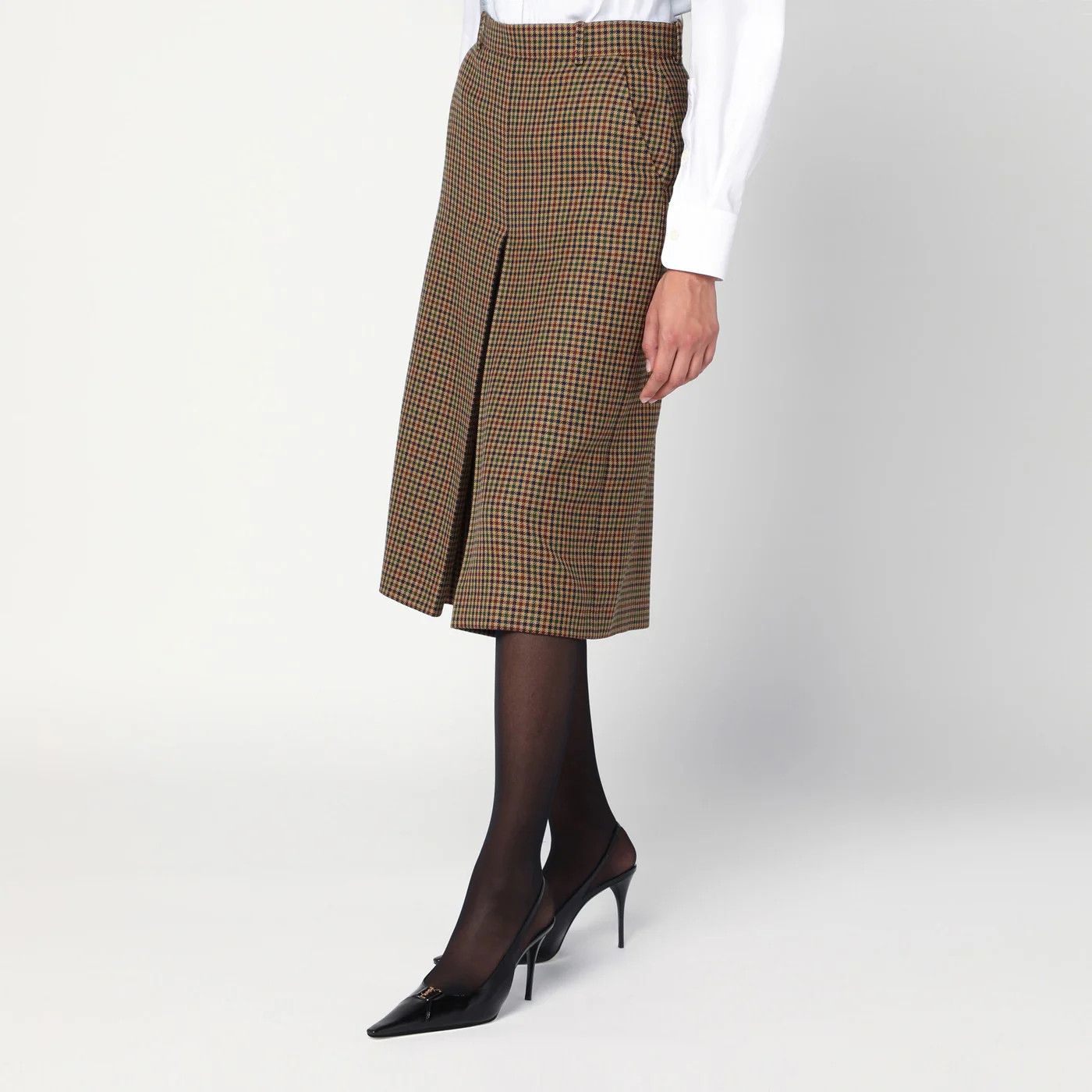 Saint Laurent Paris o1d2blof0526 Checked Wool Skirt in Beige Size 27" / US 4 / IT 40 - 3 Thumbnail