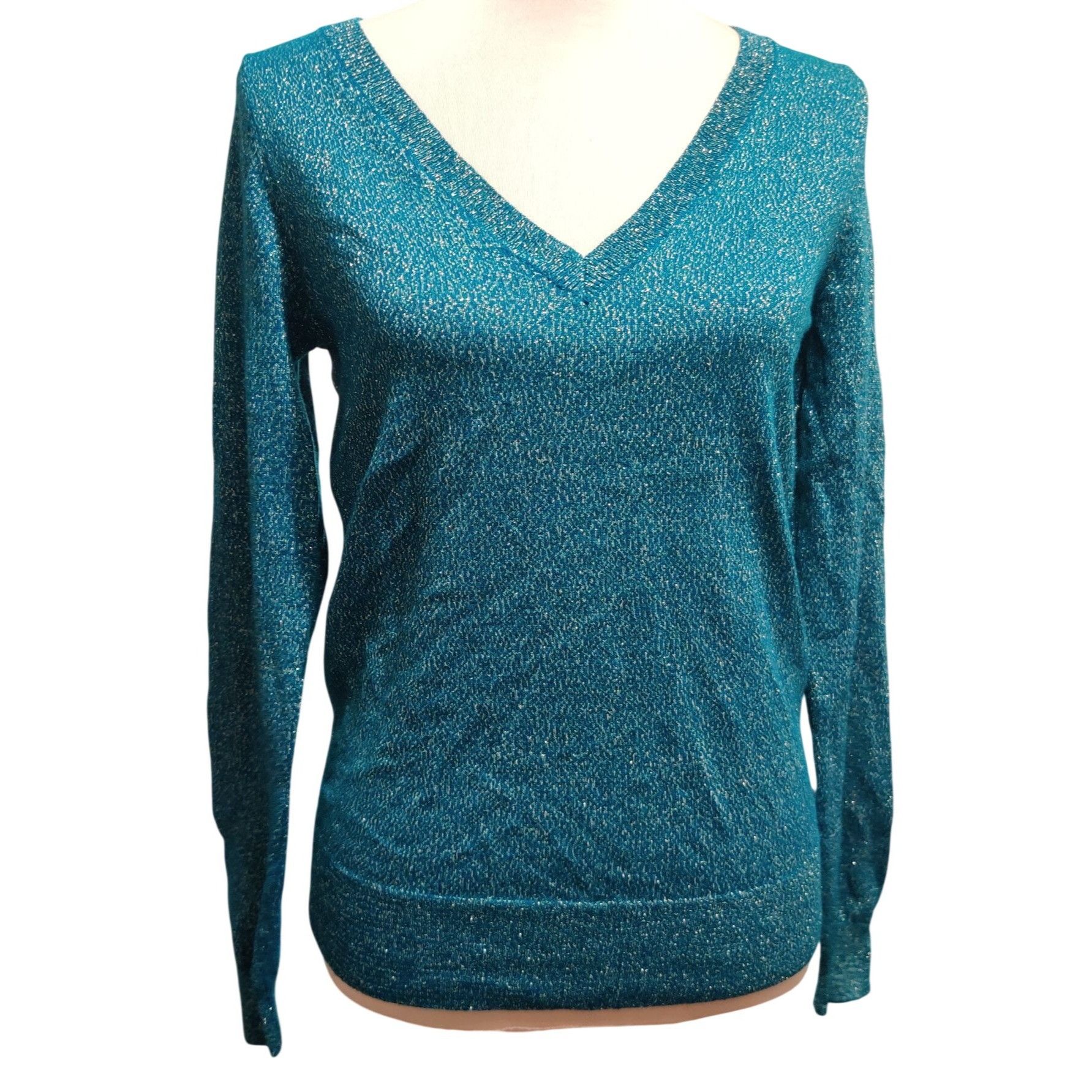 Mossimo Mossimo M Womens Green Gold Sweater Metallic V Neck Sparkle Size M / US 6-8 / IT 42-44 - 1 Thumbnail