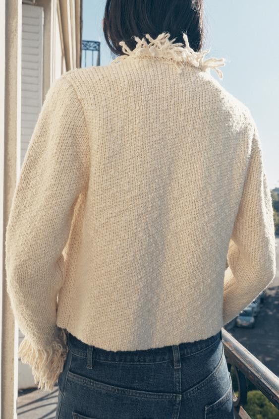 Zara ZARA FRINGED KNIT JACKET Size L / US 10 / IT 46 - 5 Thumbnail