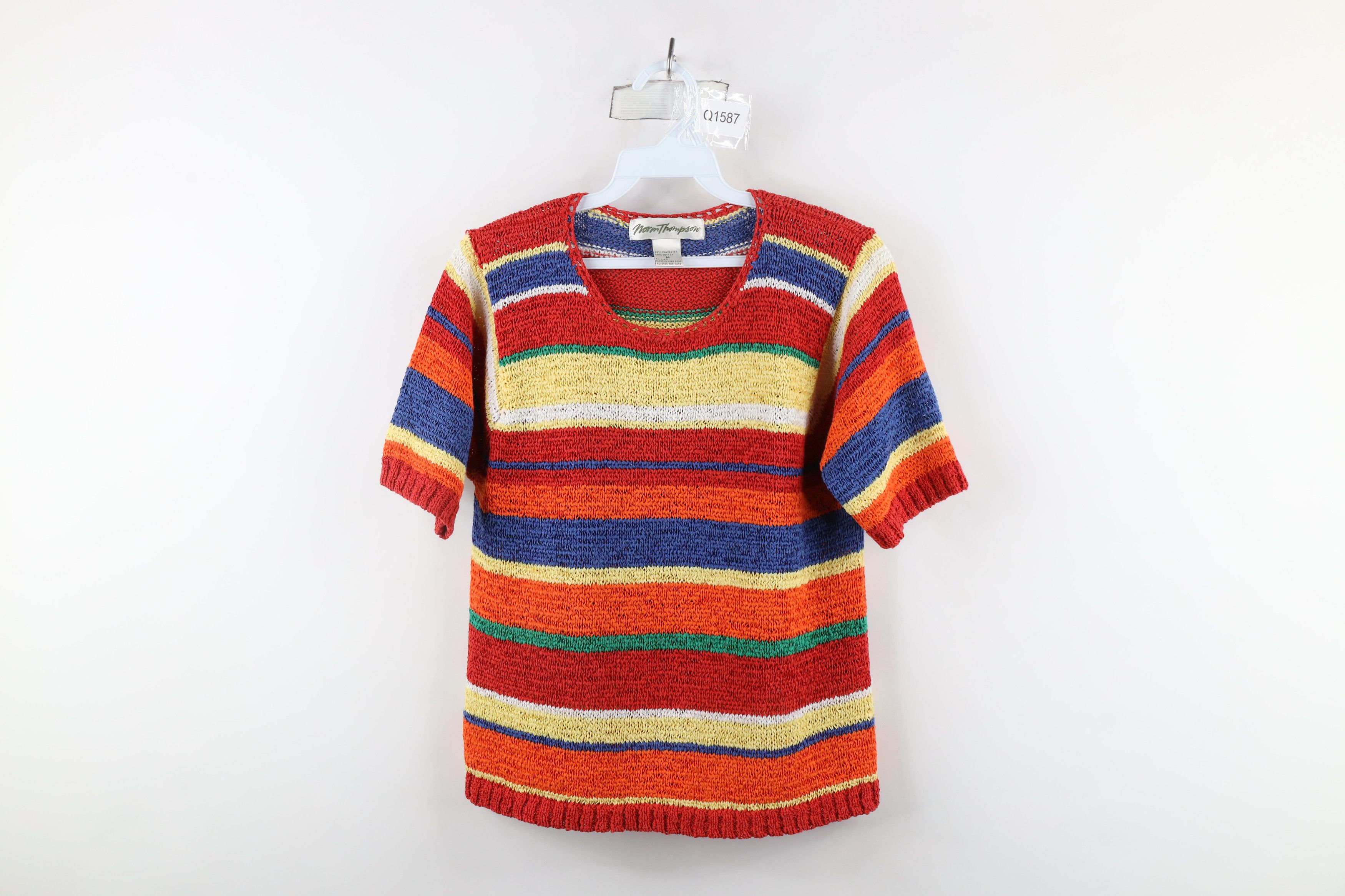 Vintage Vintage 90s Streetwear Striped Knit Short Sleeve Sweater Size M / US 6-8 / IT 42-44 - 1 Thumbnail