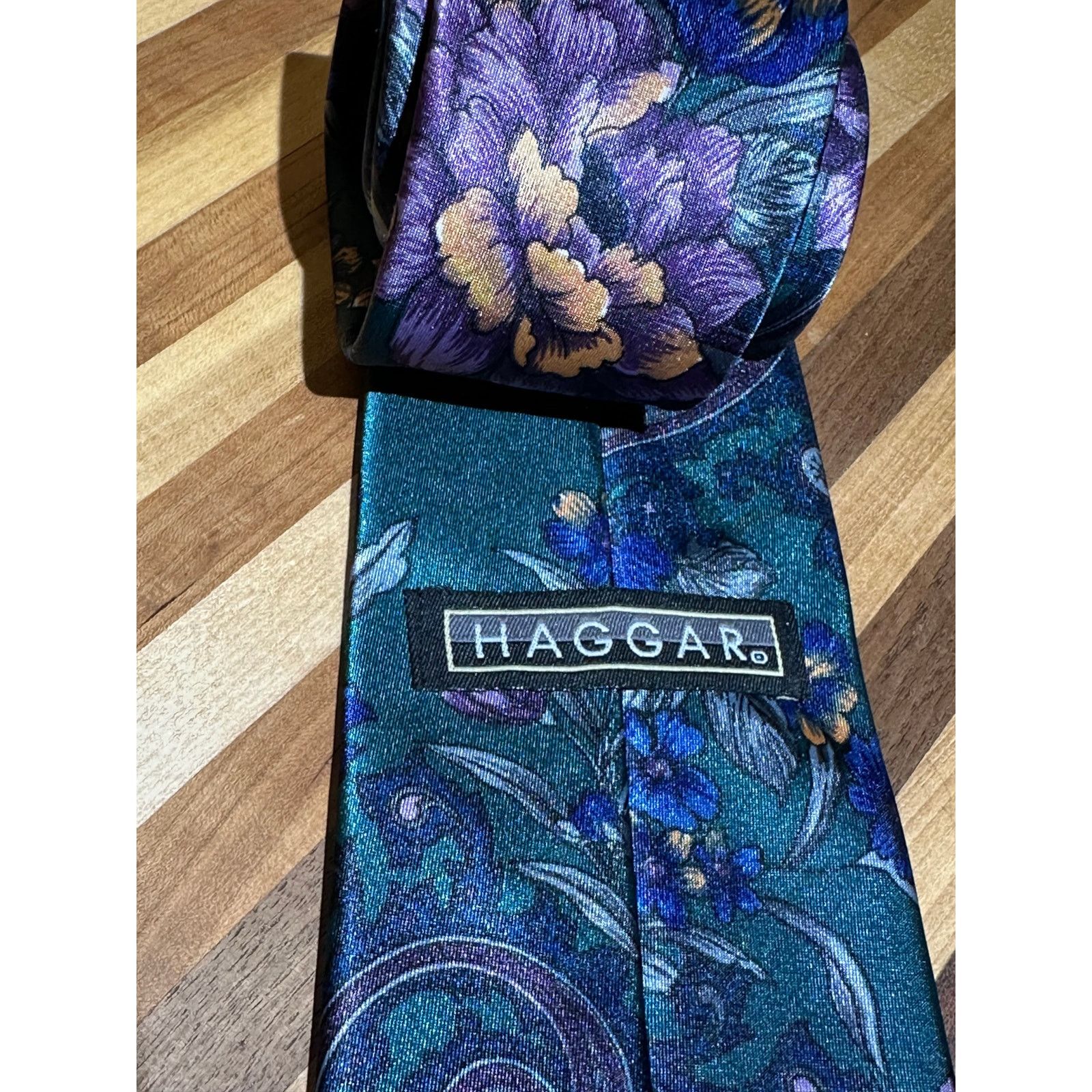 Haggar Haggar Floral Green and Purple Tie Size ONE SIZE - 3 Thumbnail