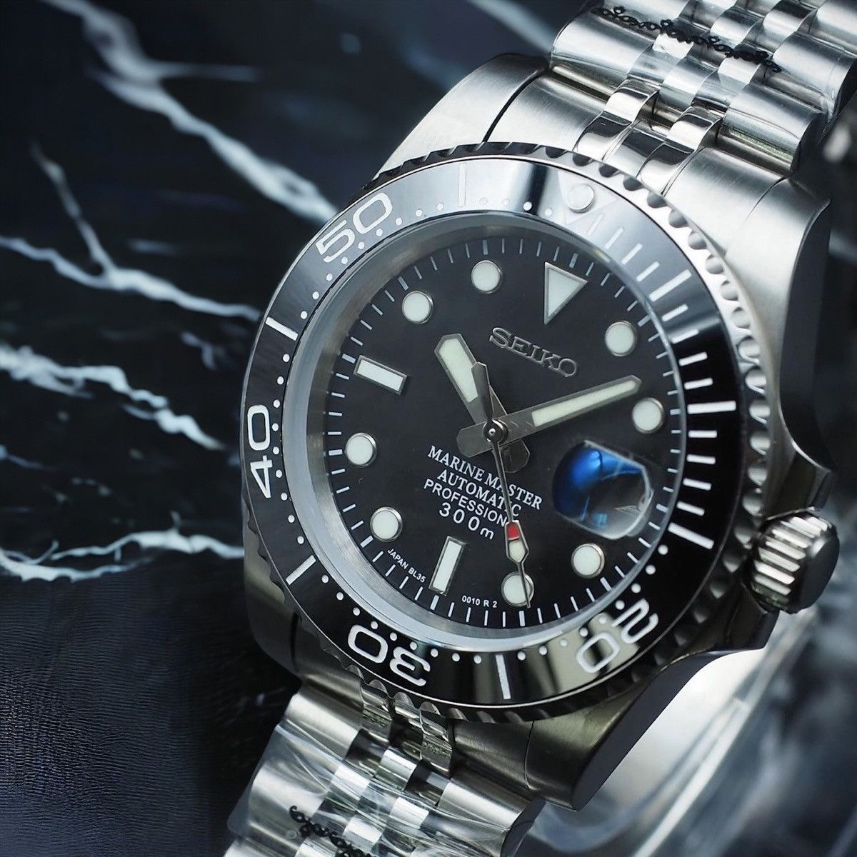 Japanese Brand Seiko Mod Submariner Black Dial Jubilee Steel Watch NH35 Size ONE SIZE - 3 Thumbnail
